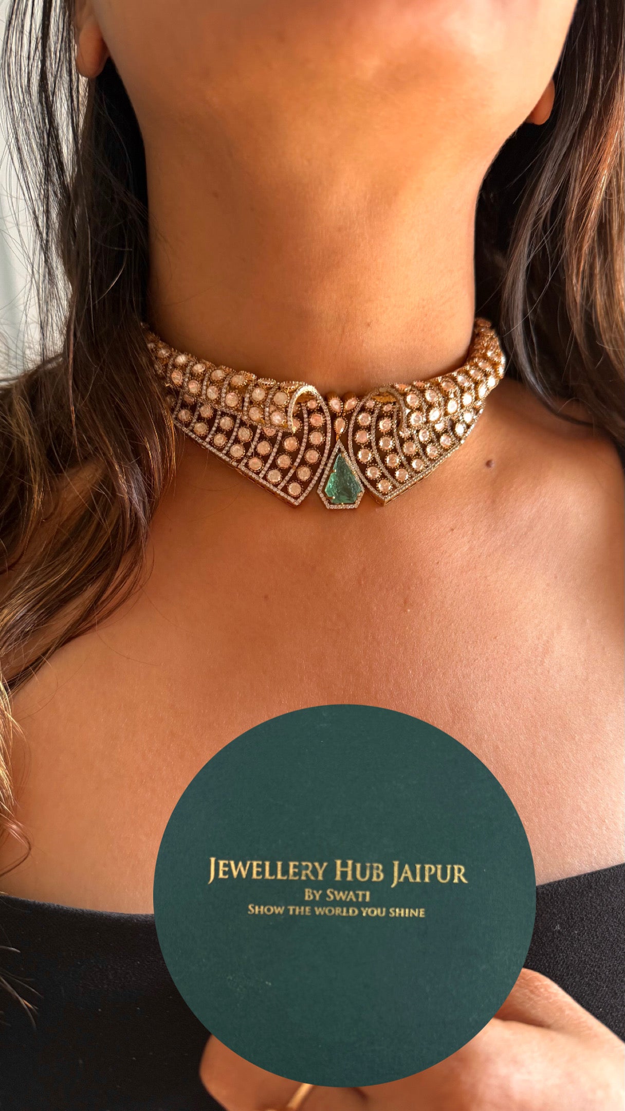 Designer Peeli polki victorian mint choker necklace