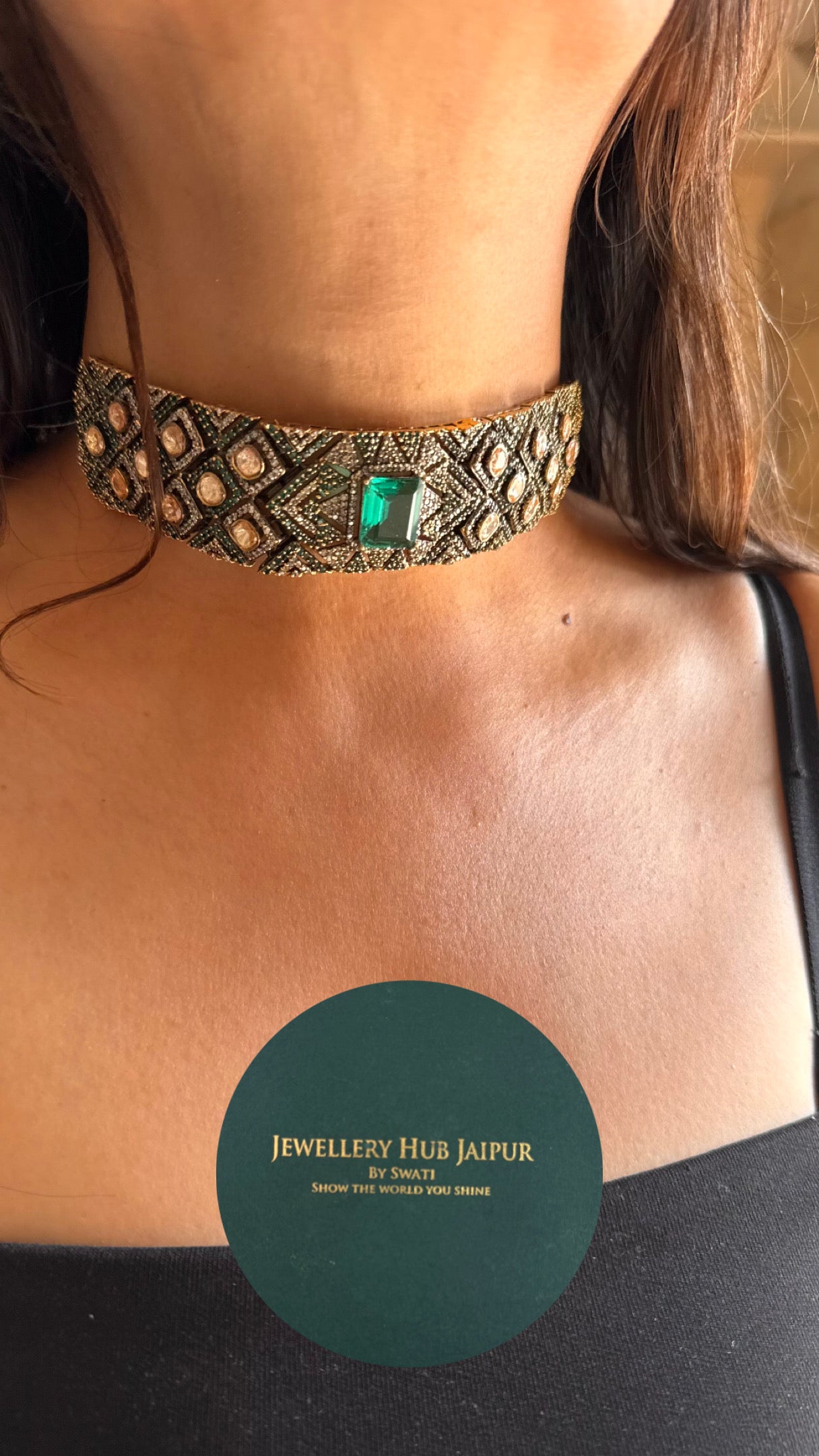 emerald peeli polki designer necklace