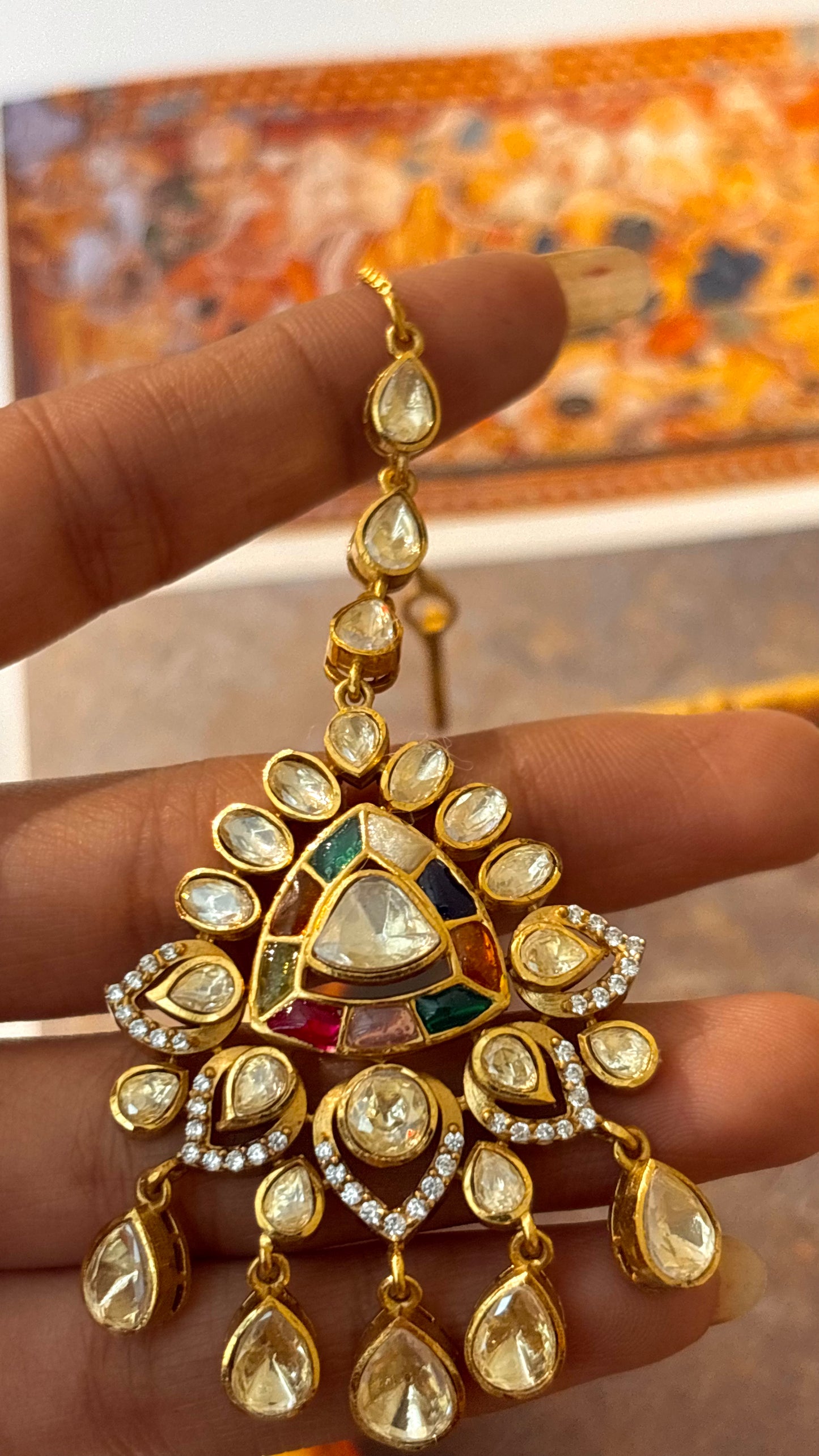 Navratna Peeli Polki maangtika