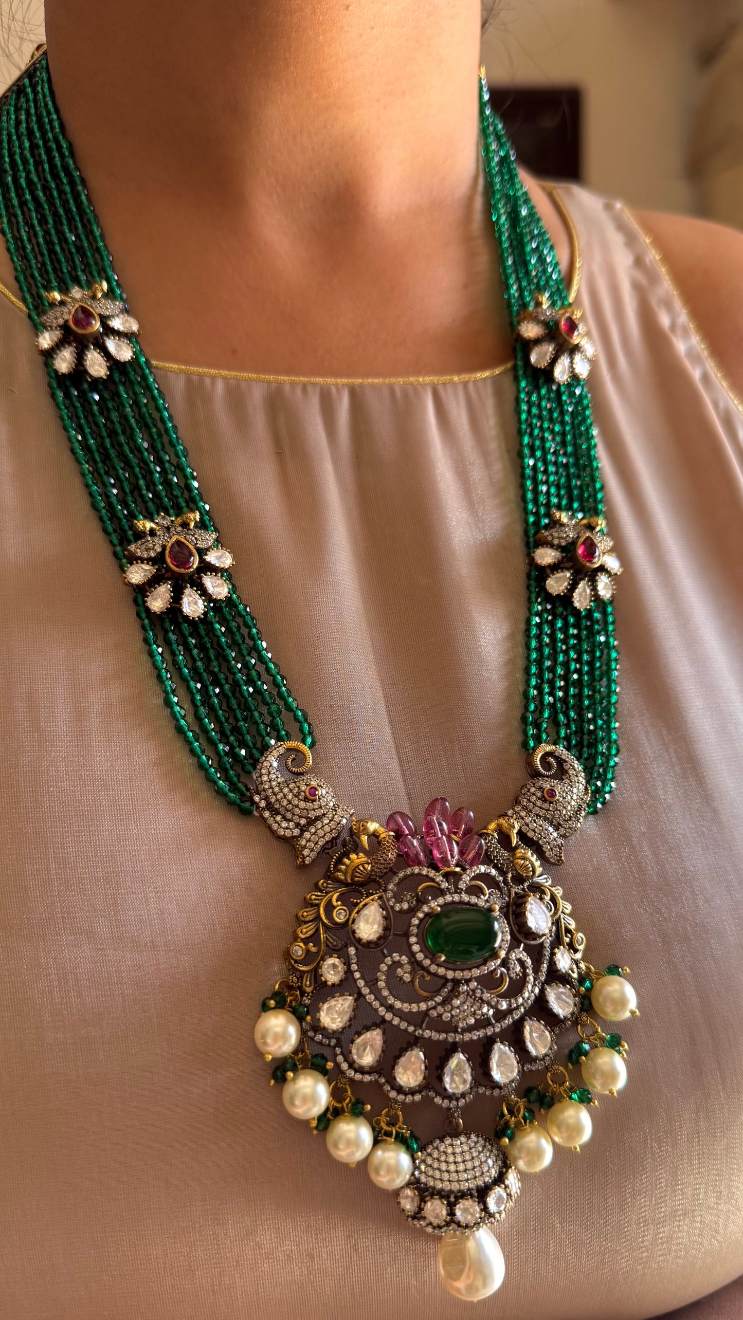 Parnavi Gajanand emerald & Ruby  moissanite rani haar