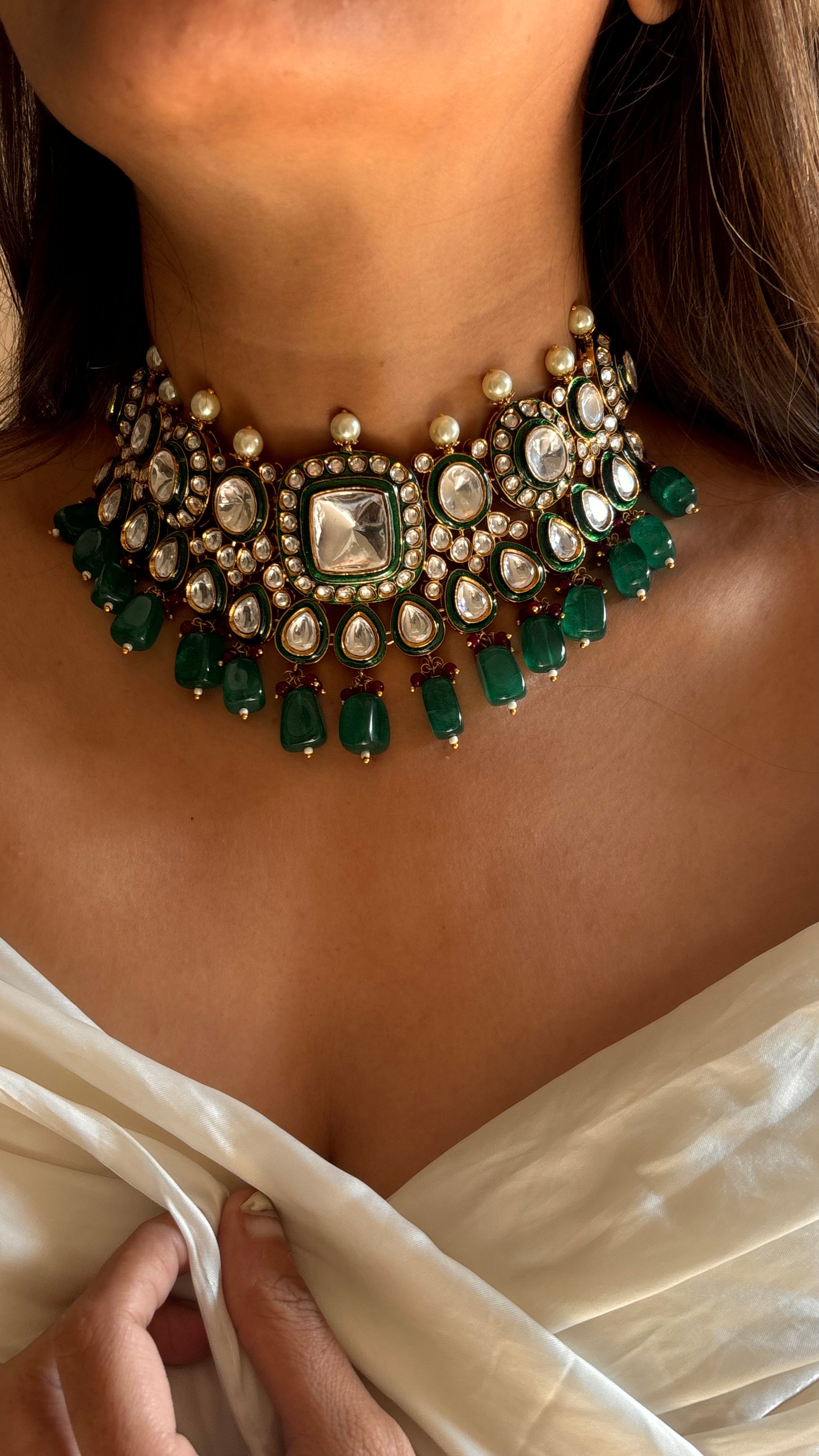 Uncut polki meenakari choker