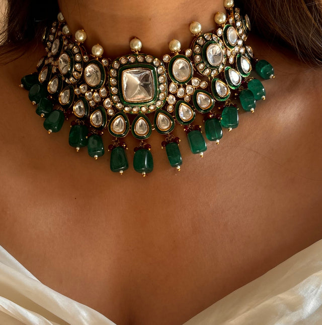 Uncut polki meenakari choker