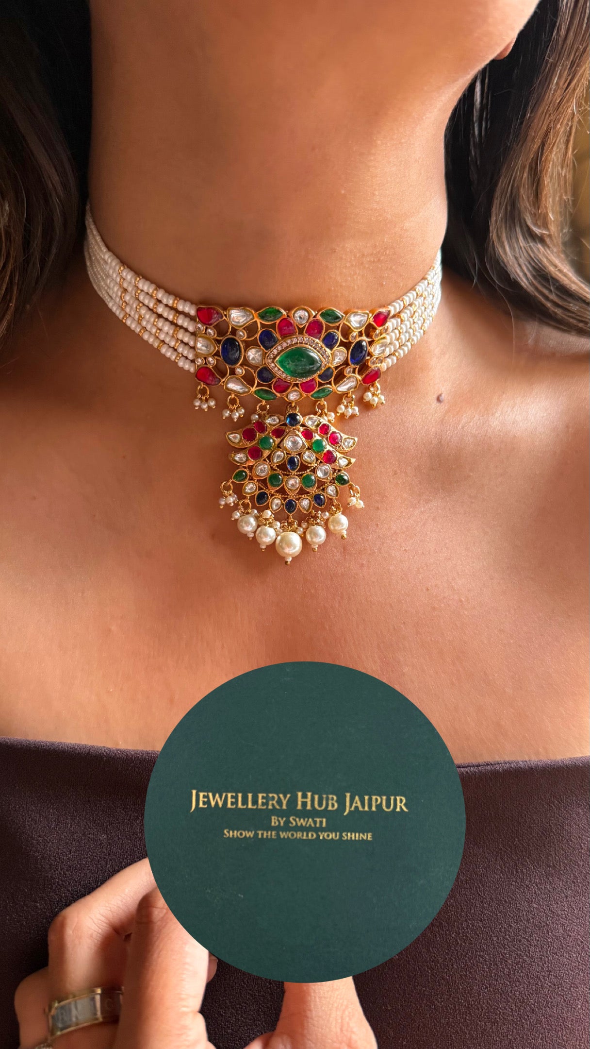 Paachi kundan jadau statement choker ( emerald )