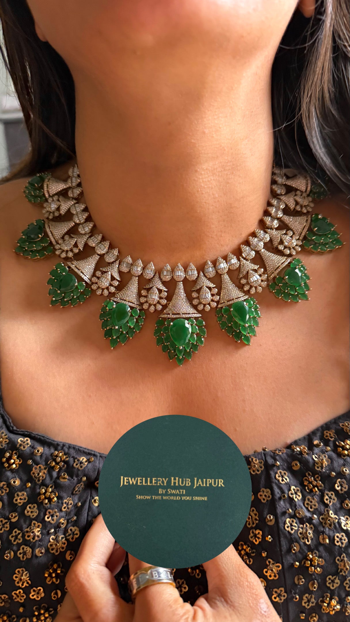Emerald doublet leaf designer Necklace