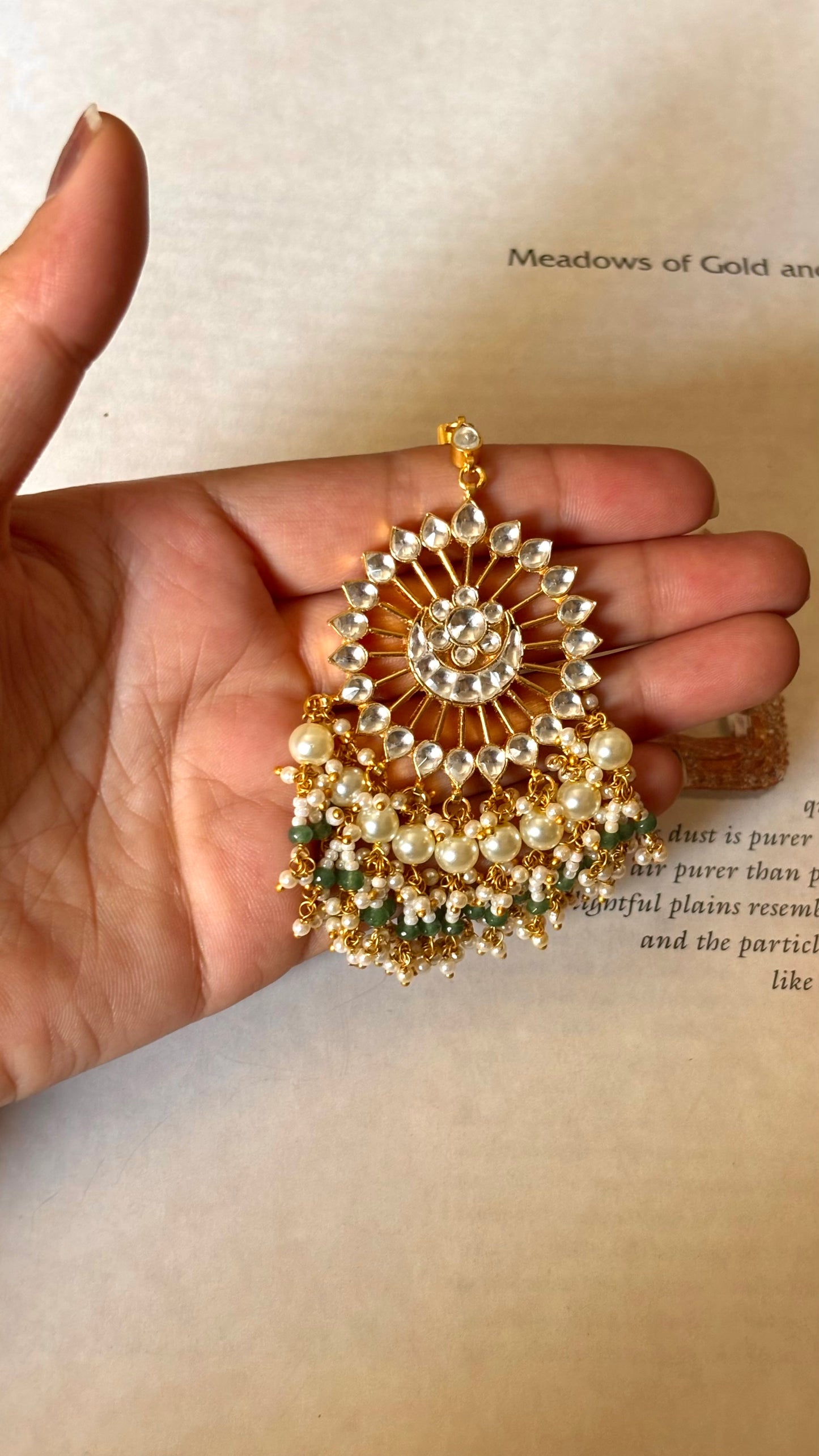 Pachi kundan gold plated with pearl detailing Maangtika