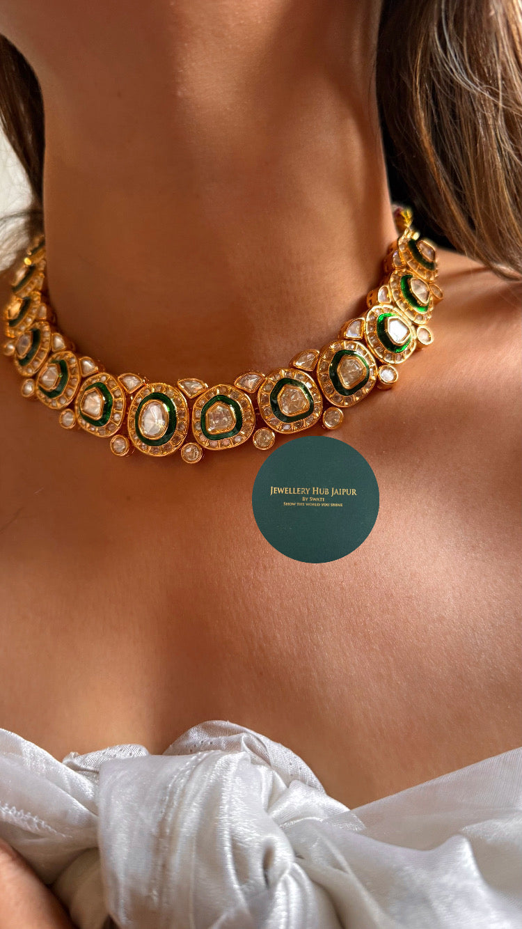 White meenakari polki collar set