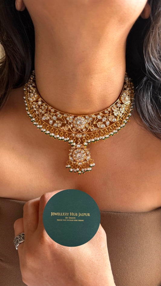 Heritage floral moissanite collar necklace