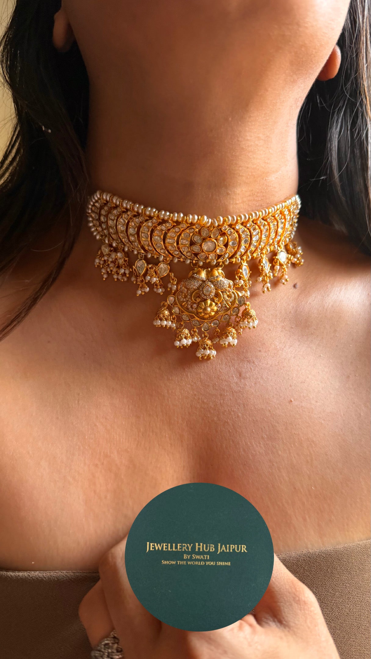 Real moissanite kundan gold polish heritage choker