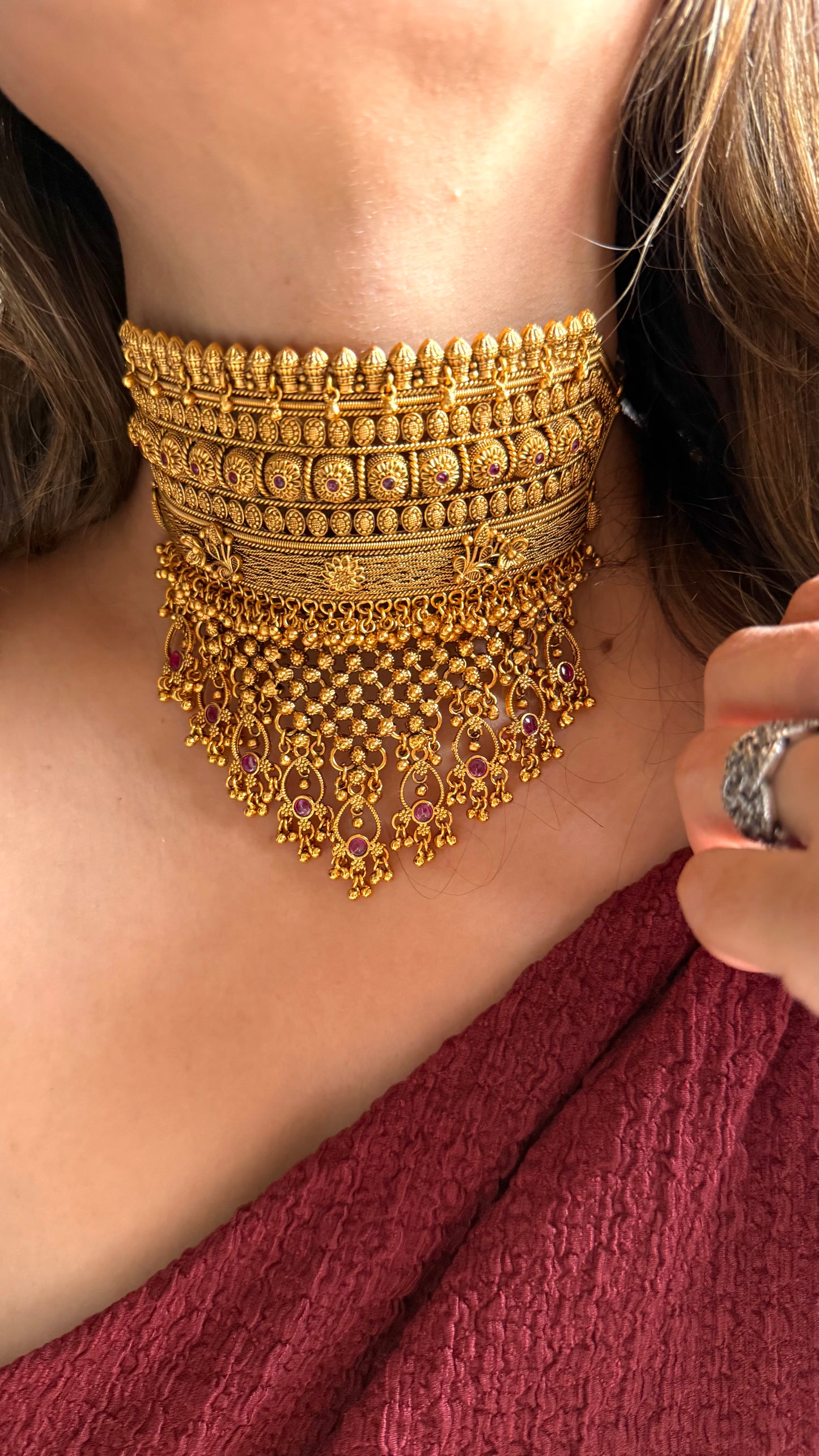Rajwadi Aad with ruby detailing