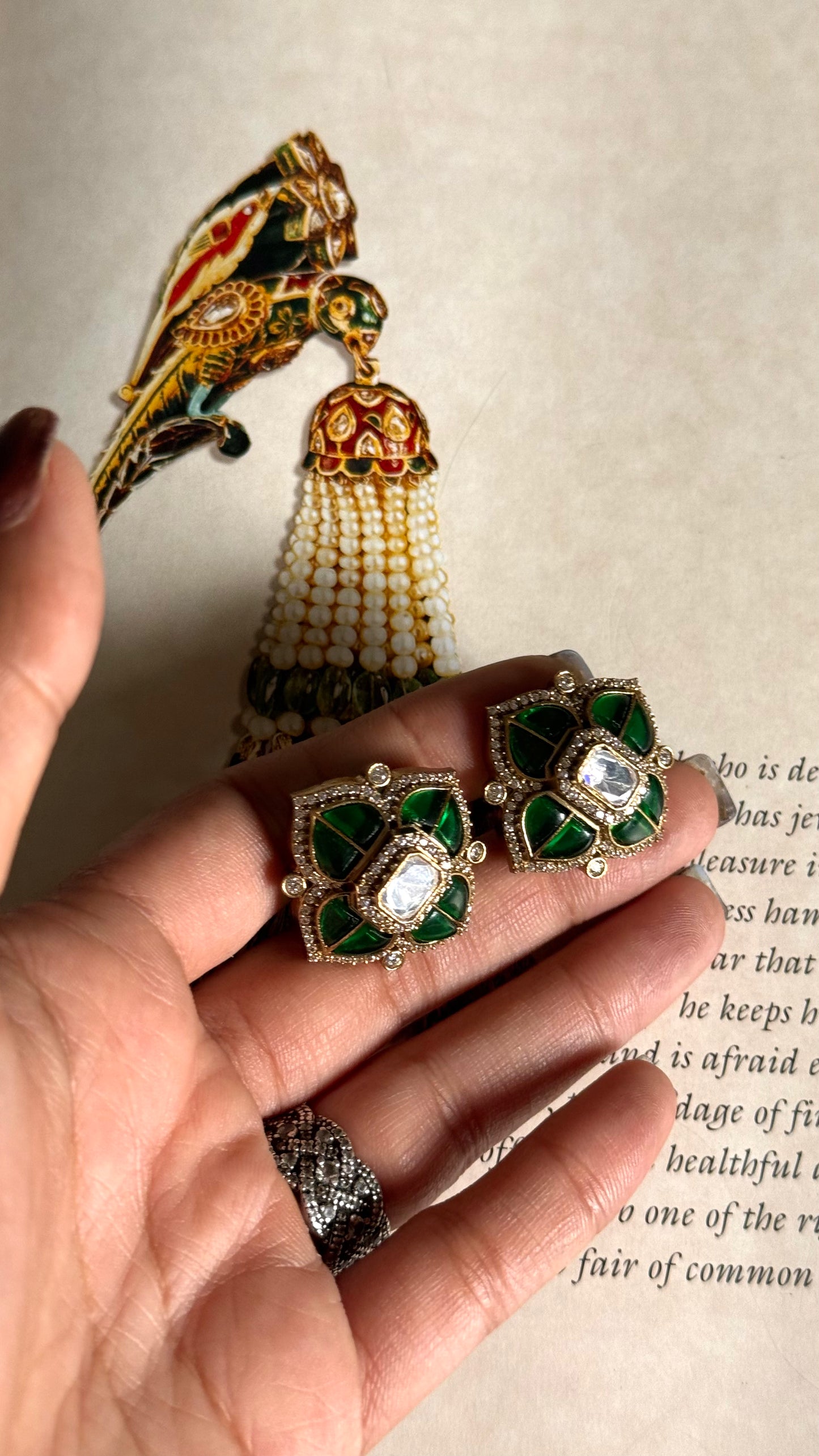 Emerald katdana moissanite studs