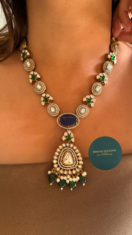 Emerald sapphire minimal necklace