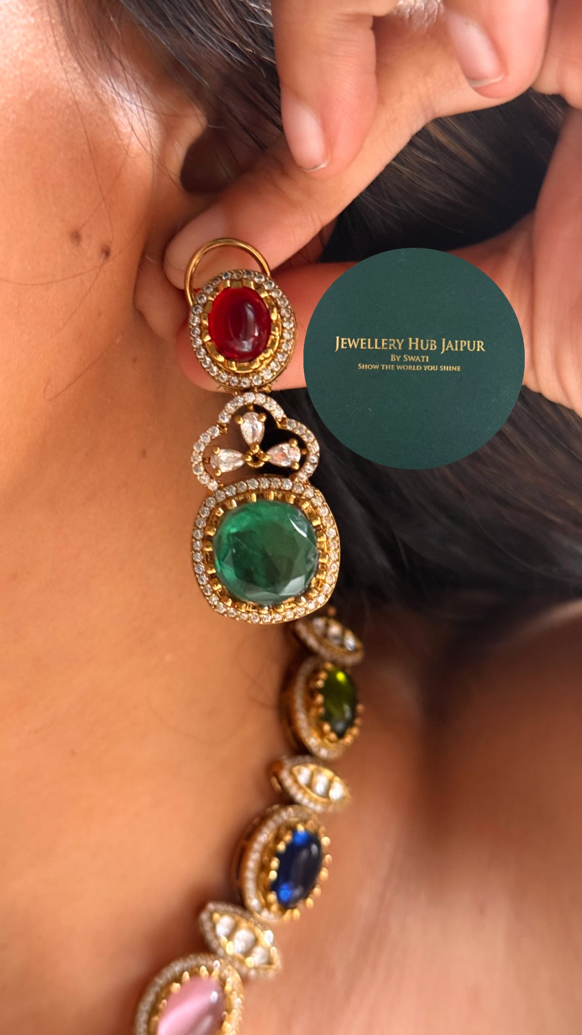 Navratna doublet moissanite cocktail collar set