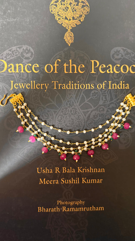 Four layer rani pink ear chain