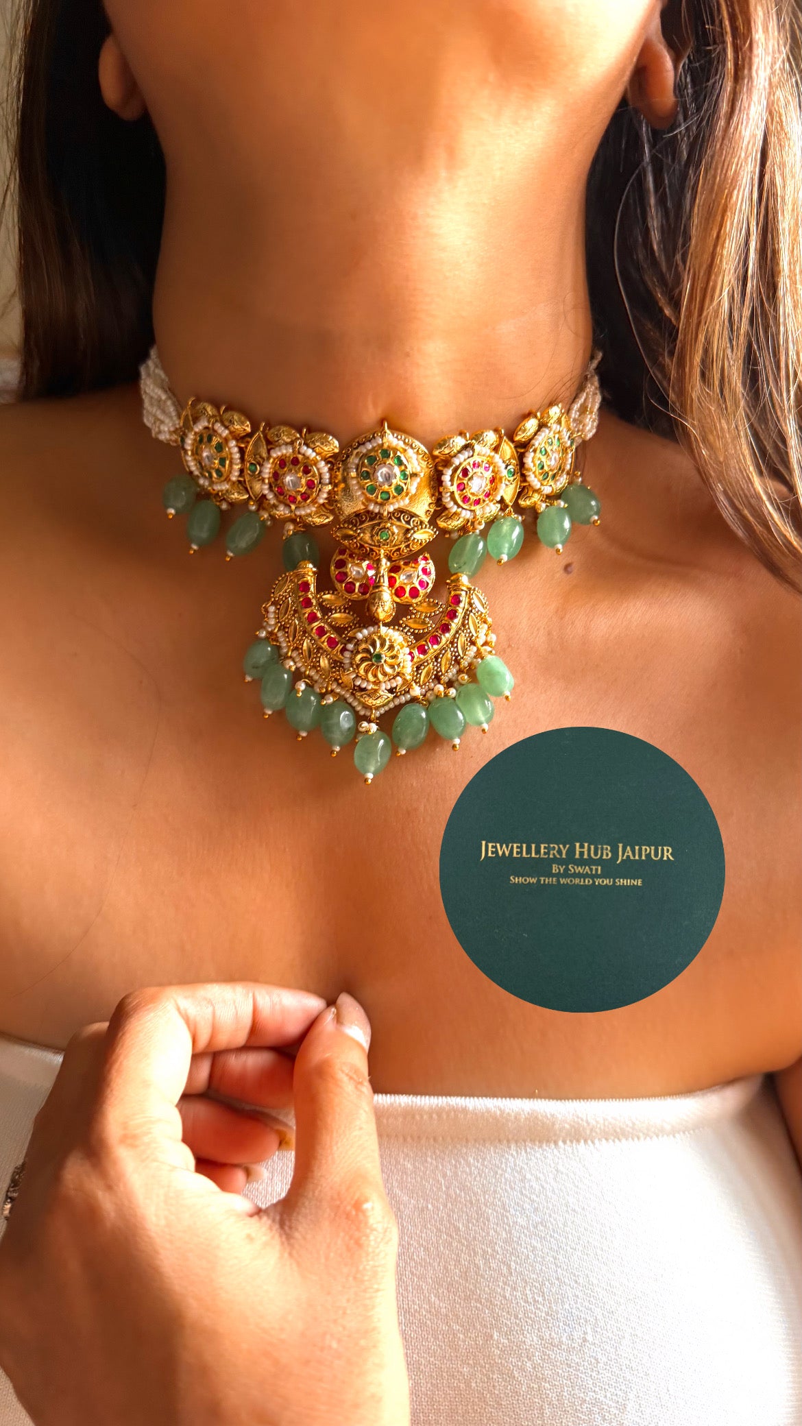 Rani pink & mint handmade rajwada gold choker