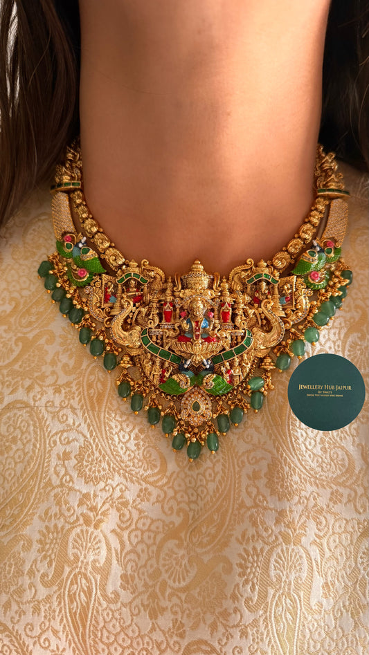 Temple meenakari lotus necklace
