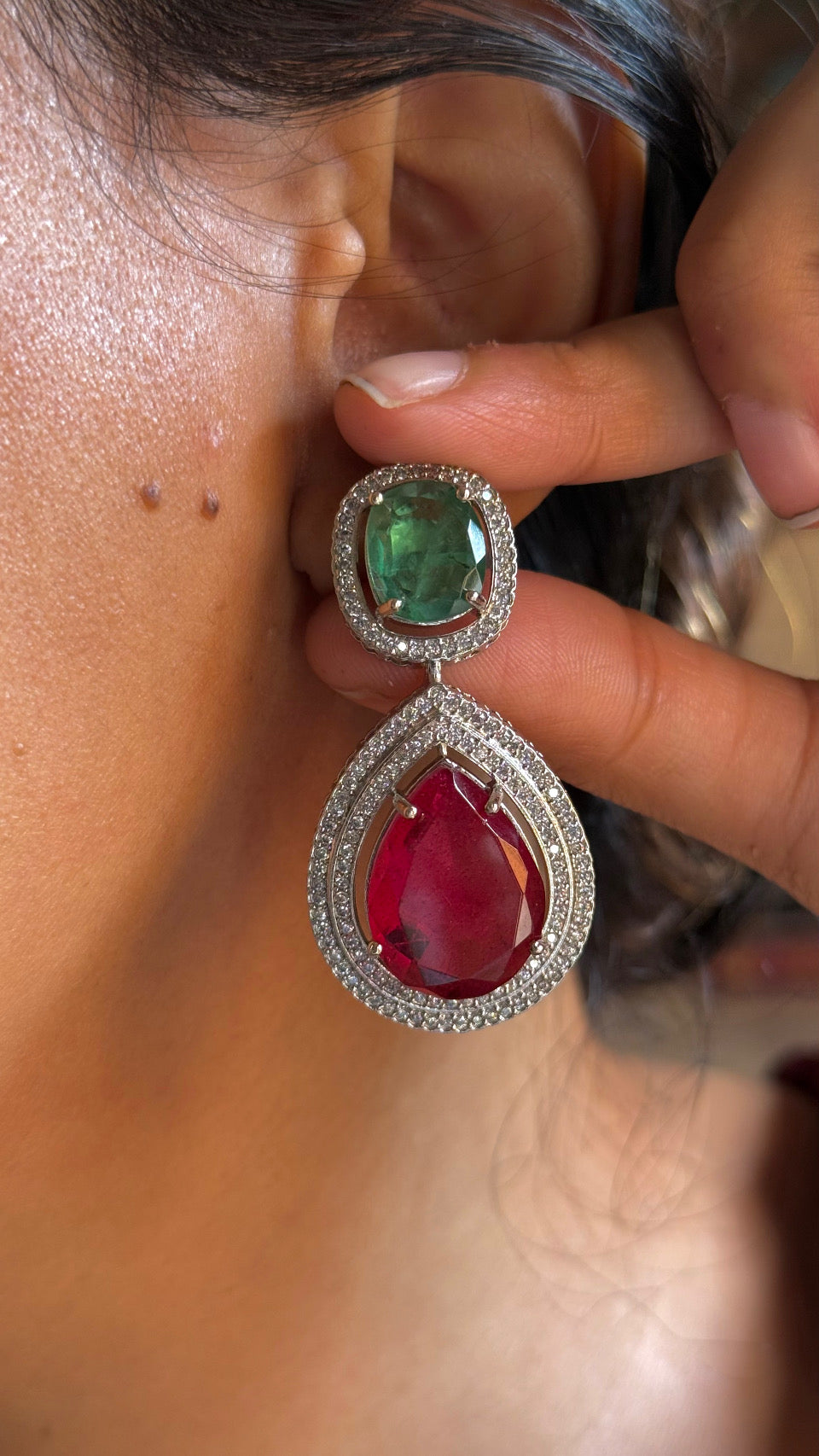 Sage Green & Ruby cz diamond necklace set