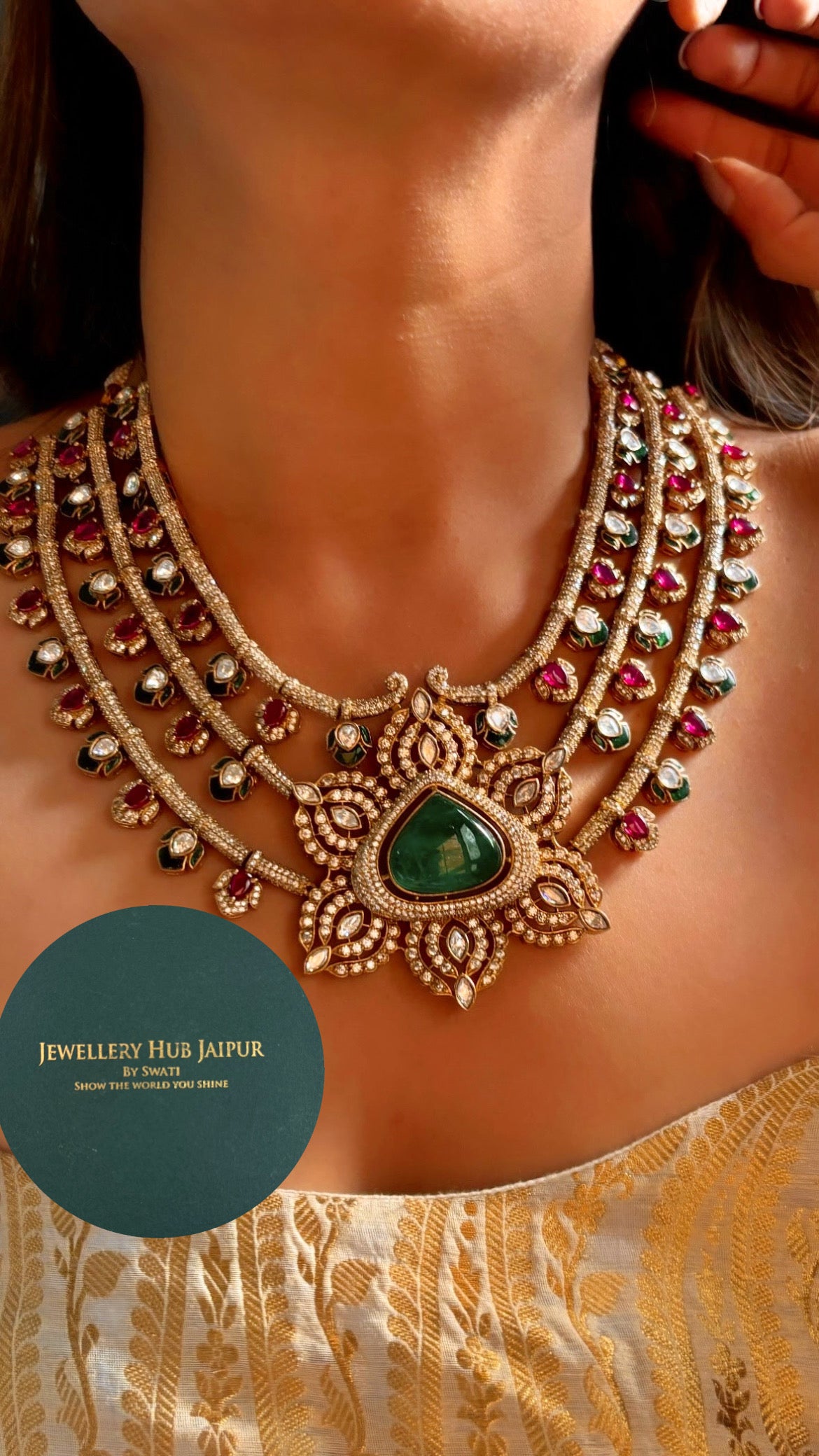 Bridal Asia inspired moissanite collar necklace in triple layer