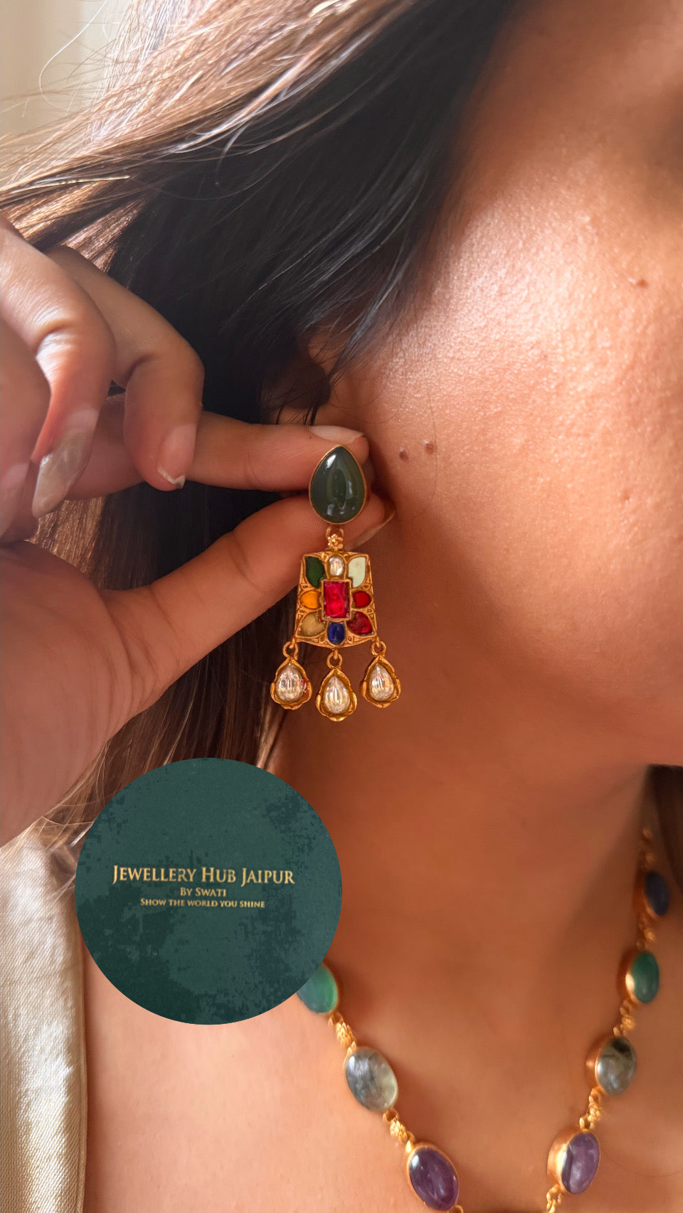 Amrapali inspired Navratna real gems necklace