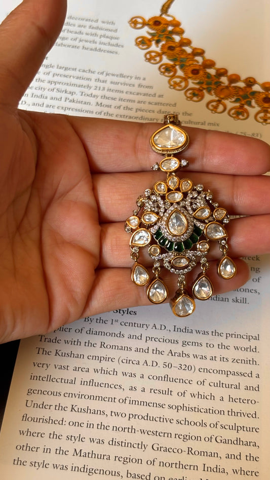 Emerald real moissanite polki Maangtika