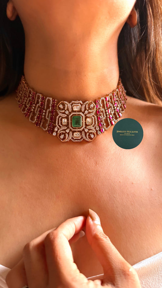 Regal mint doublet & rani pink Heritage Choker set