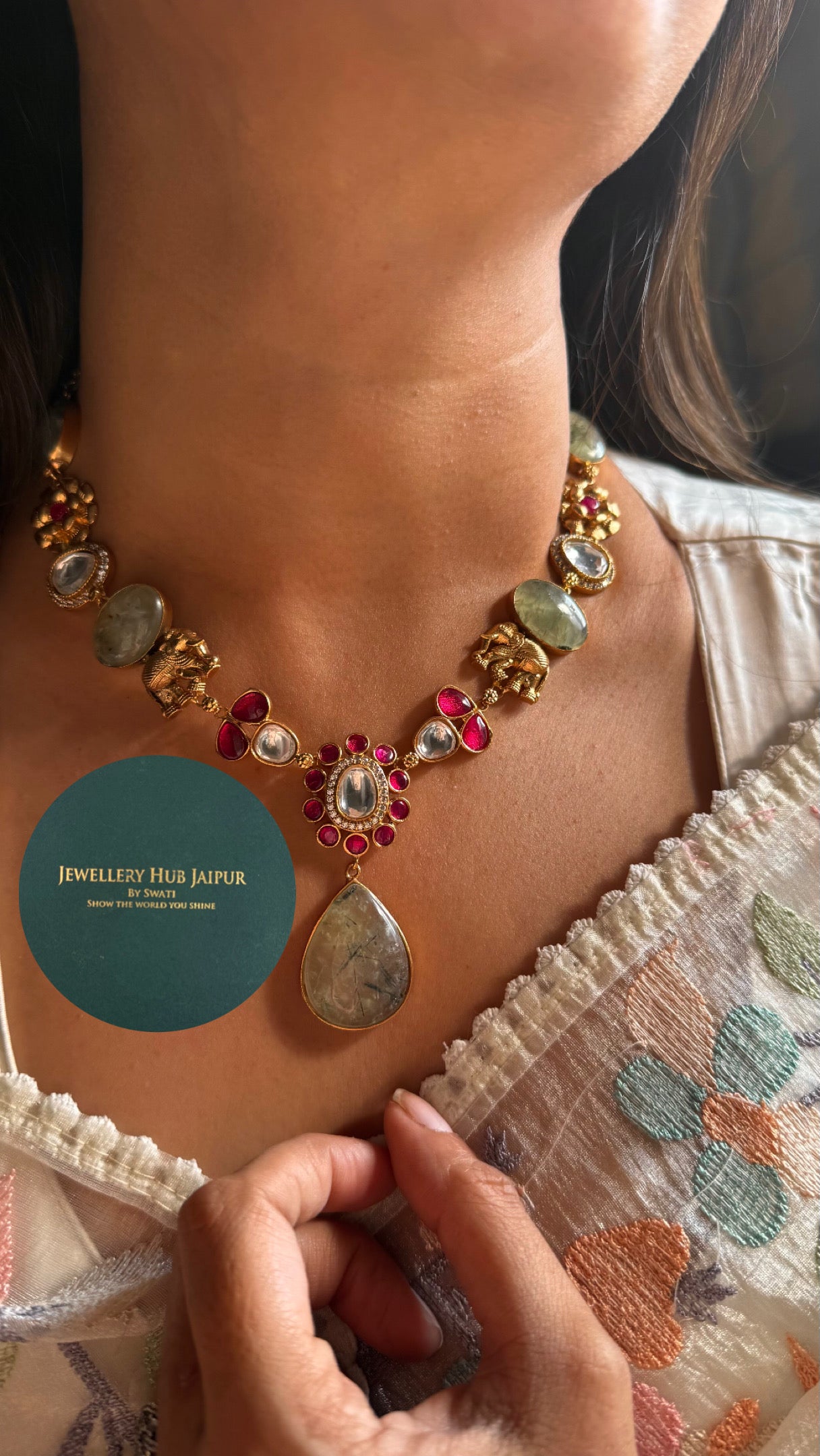 Sage Green rani pink Amrapali Necklace