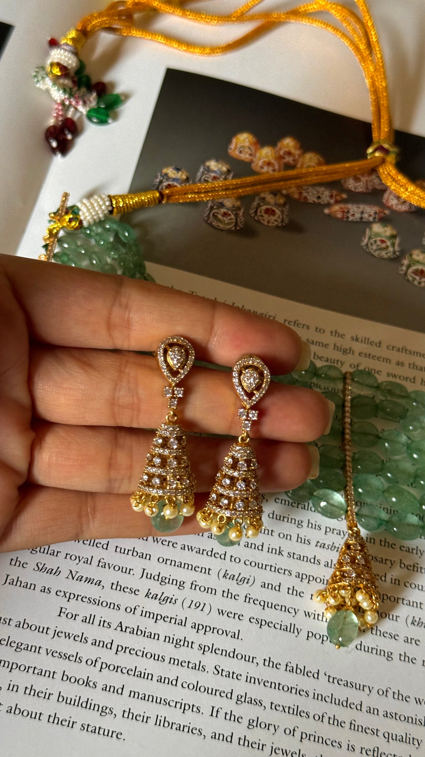Designer jumki pendant with mint pearl detailing choker