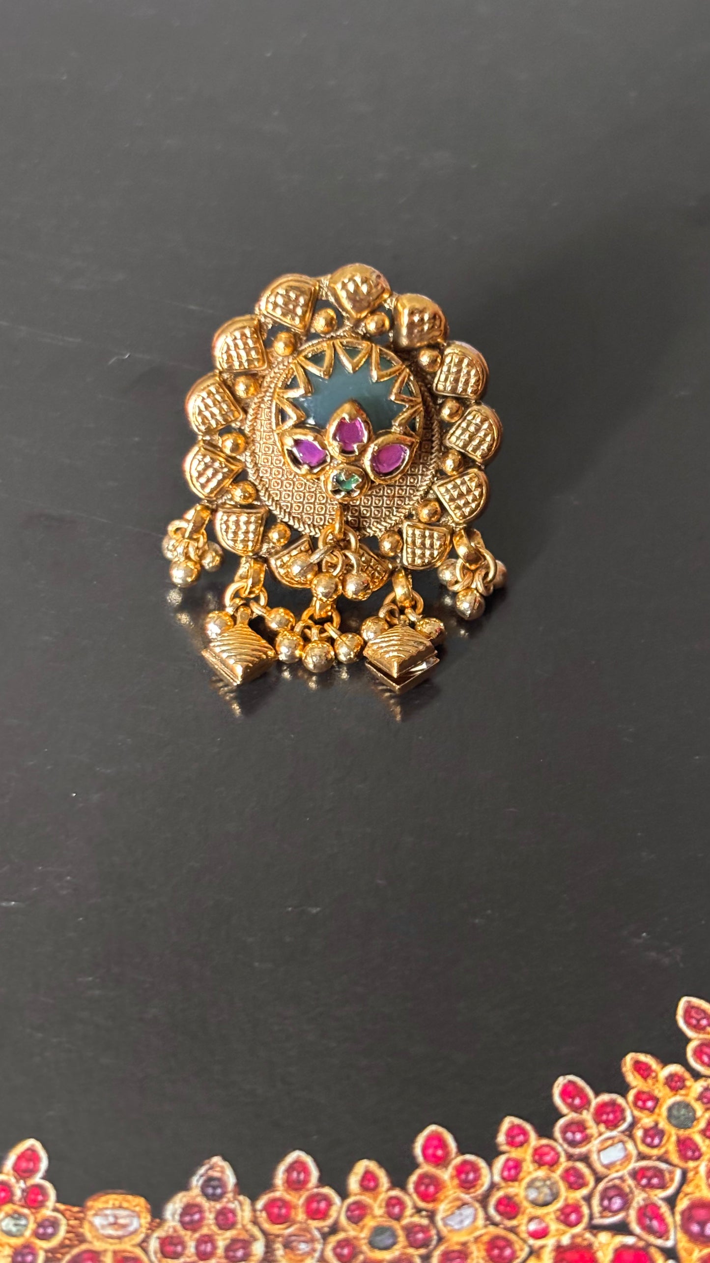 Designer rani pink stone nakashi Rajwadi adjustable ring
