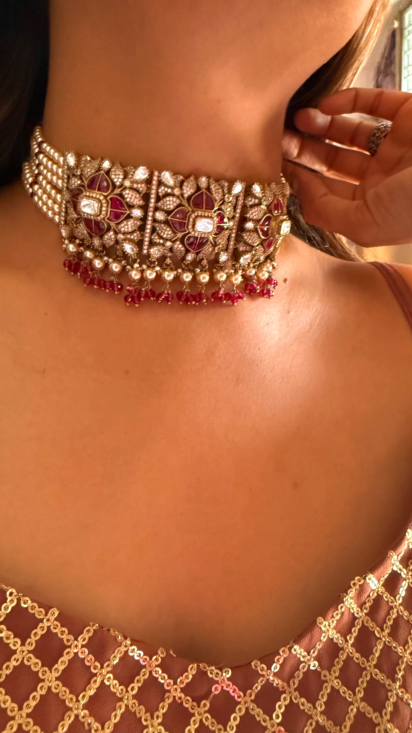 Naina ruby katdana moissanite thread choker