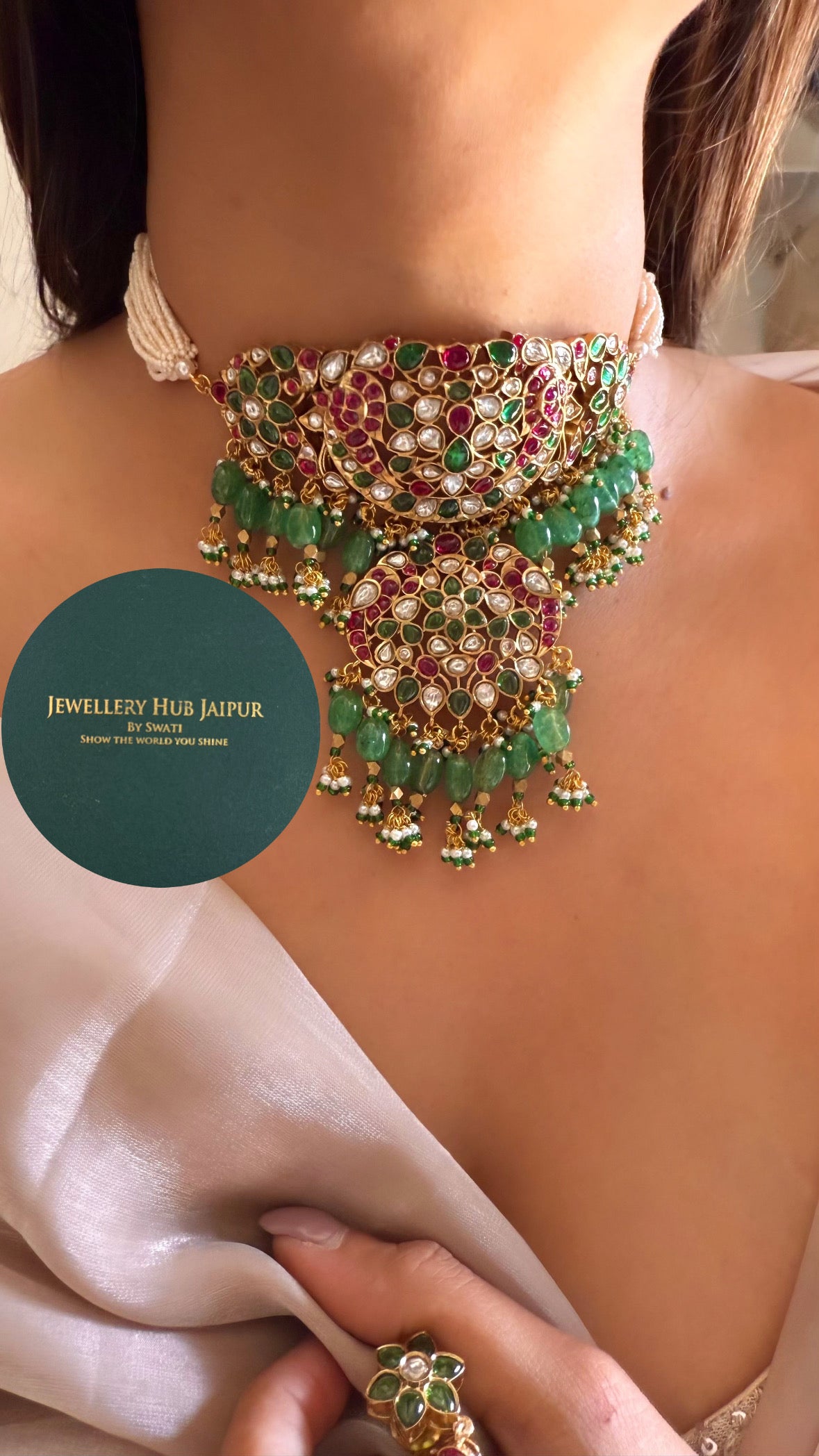 Sabyasachi inspired Vira mint & ruby polki choker