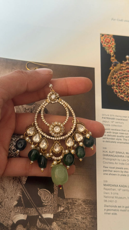 Emerald & mint Chandbali mangtika