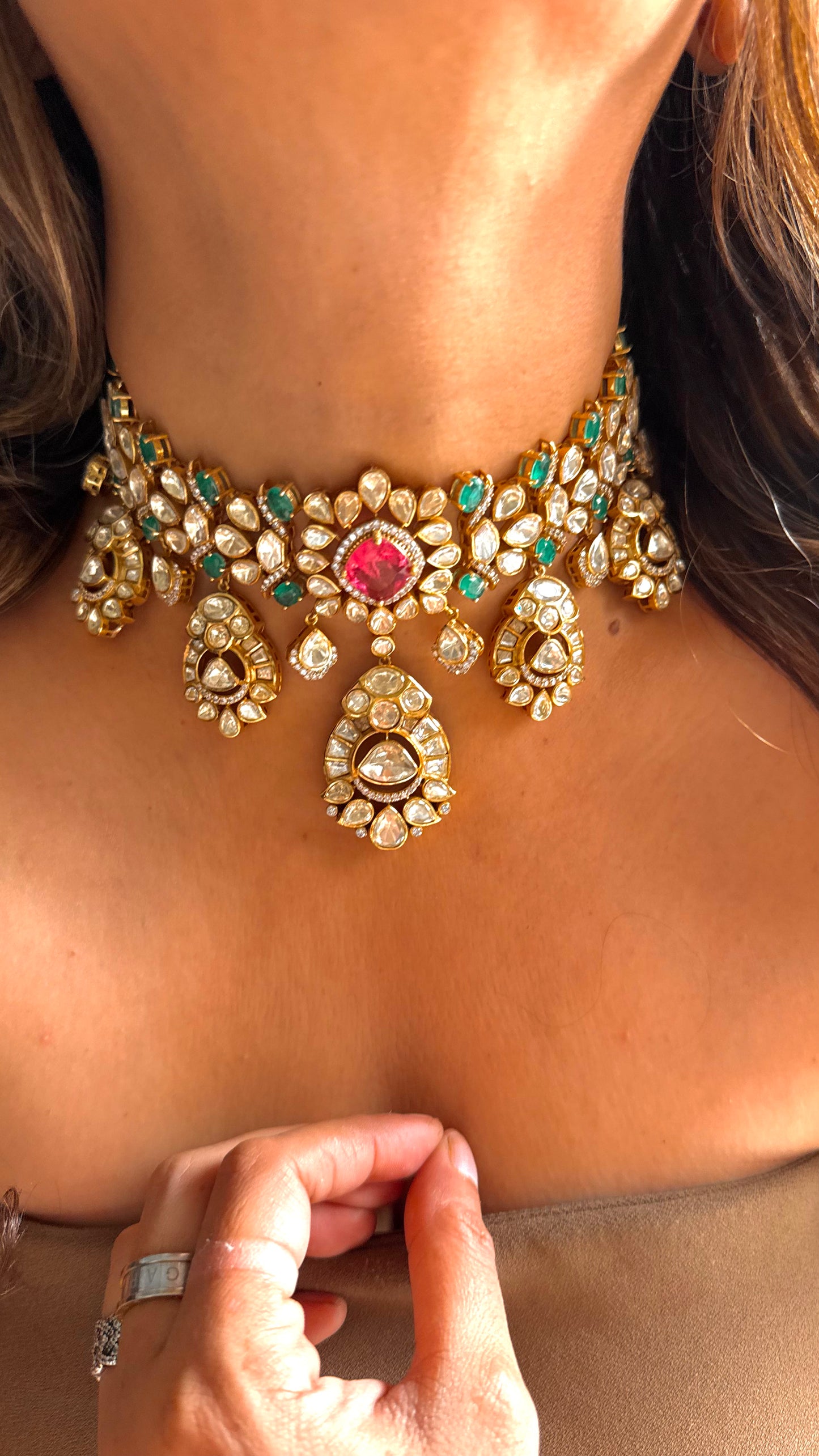 Rose Quartz & Turquoise Peeli Polki Choker