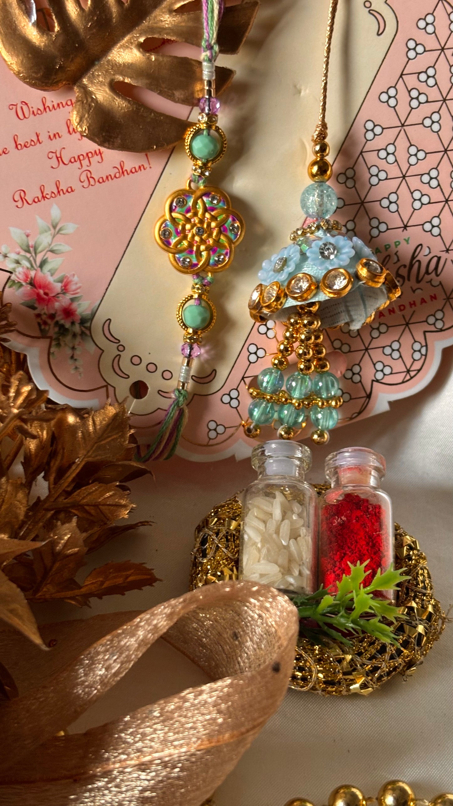 Meenakari nakashi bhaiya bhabhi rakhi ( shipping will be extra)