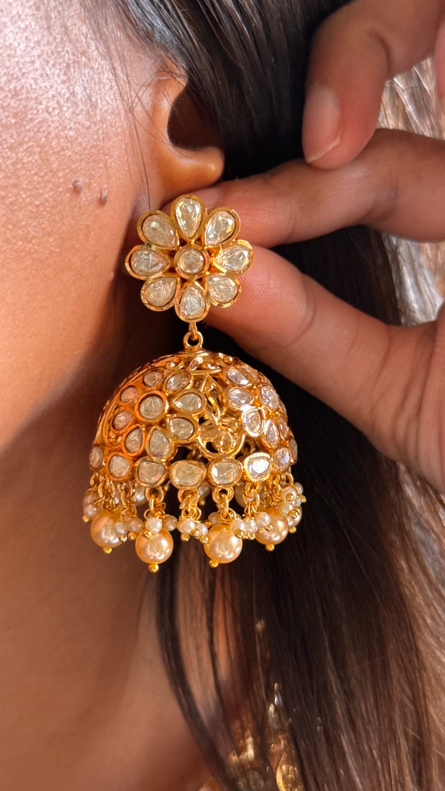 Peeli polki moissanite gold Hasli with pearl detailing