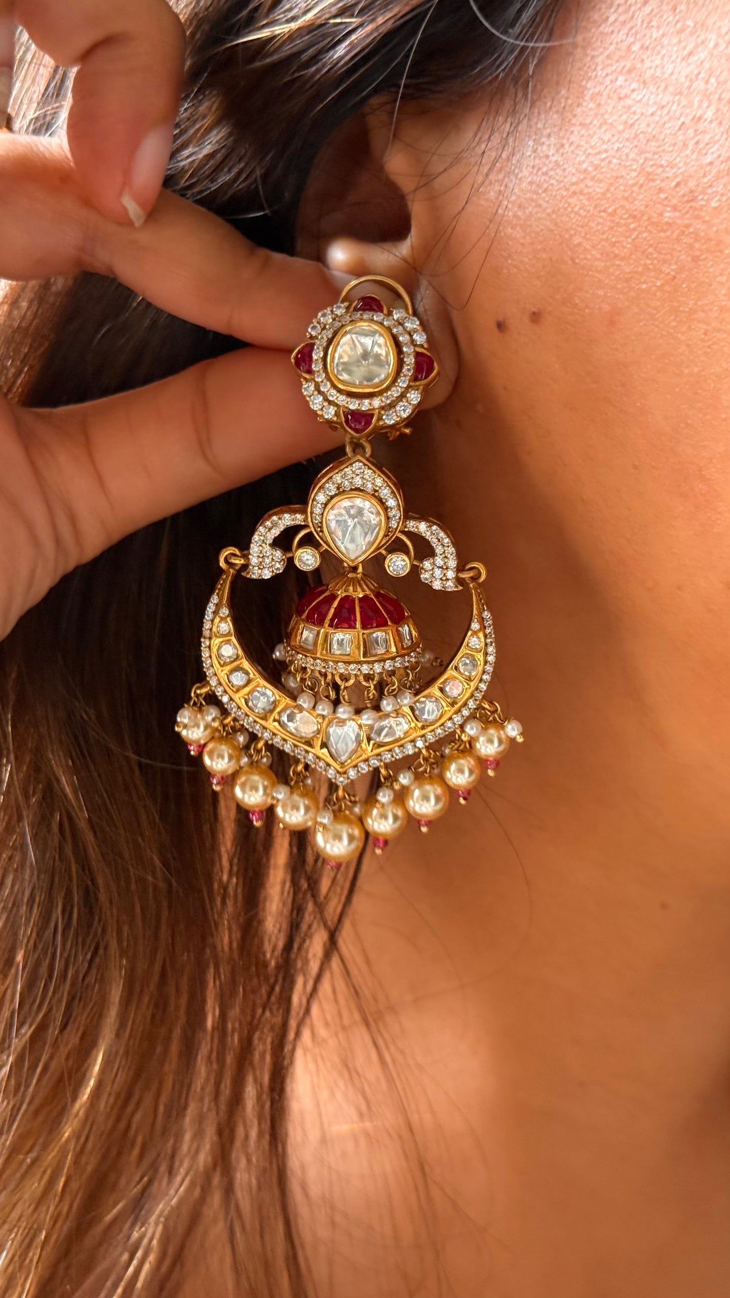 Designer heritage jhumki in ruby
