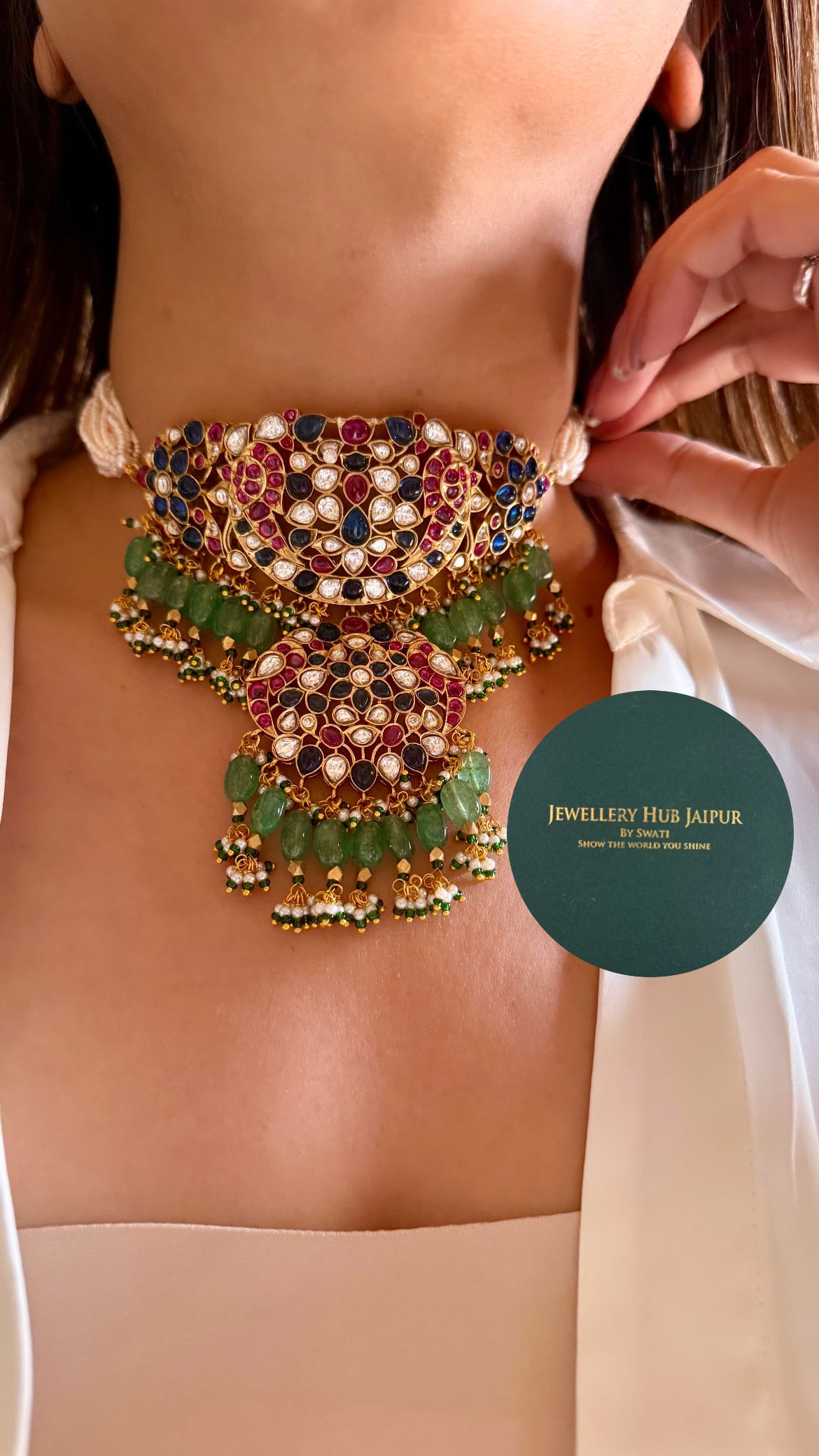 Vira Sabyasachi inspired mixed polki sapphire & ruby choker set