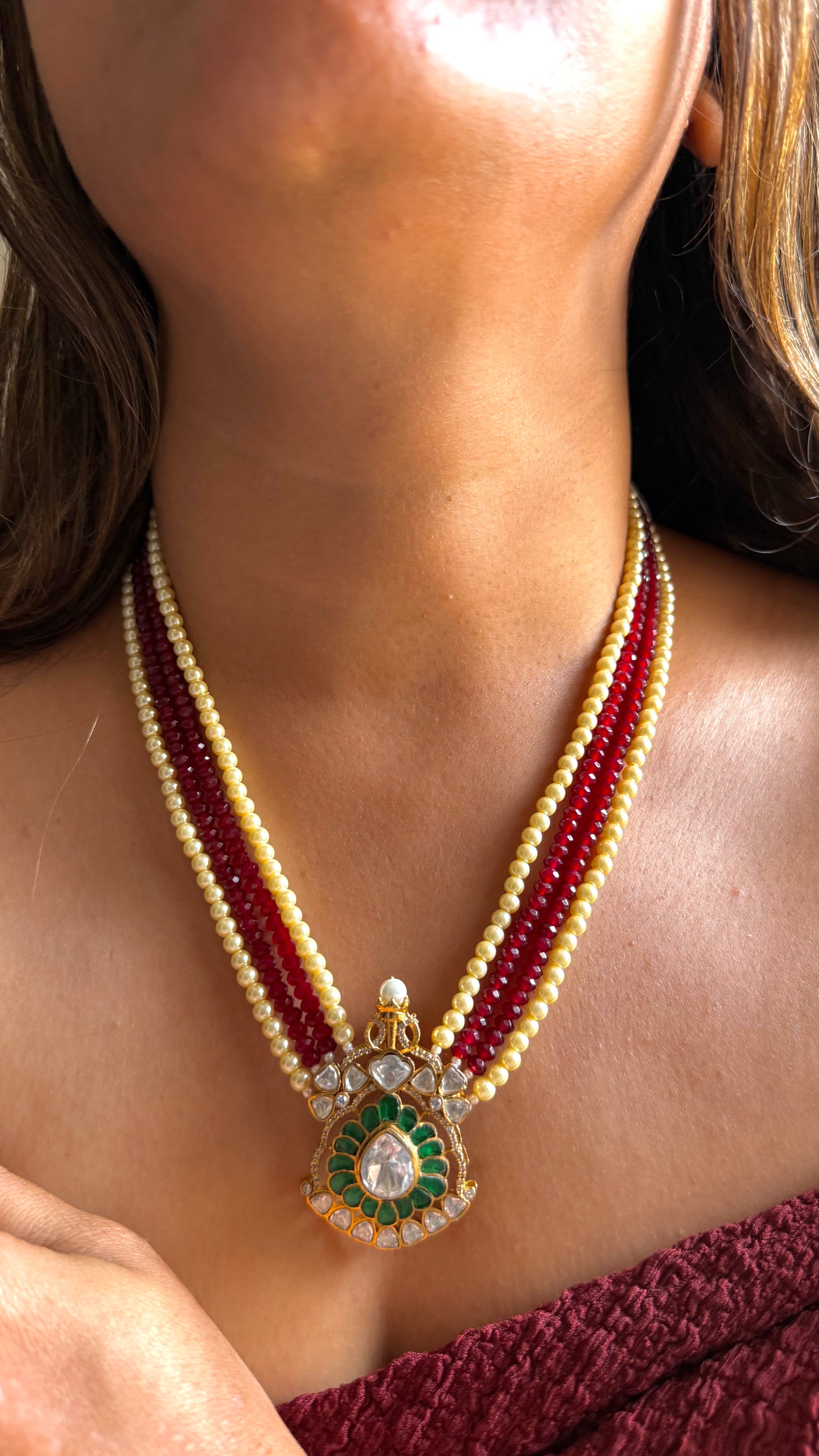 Ruby string & Emerald takkar pendant necklace