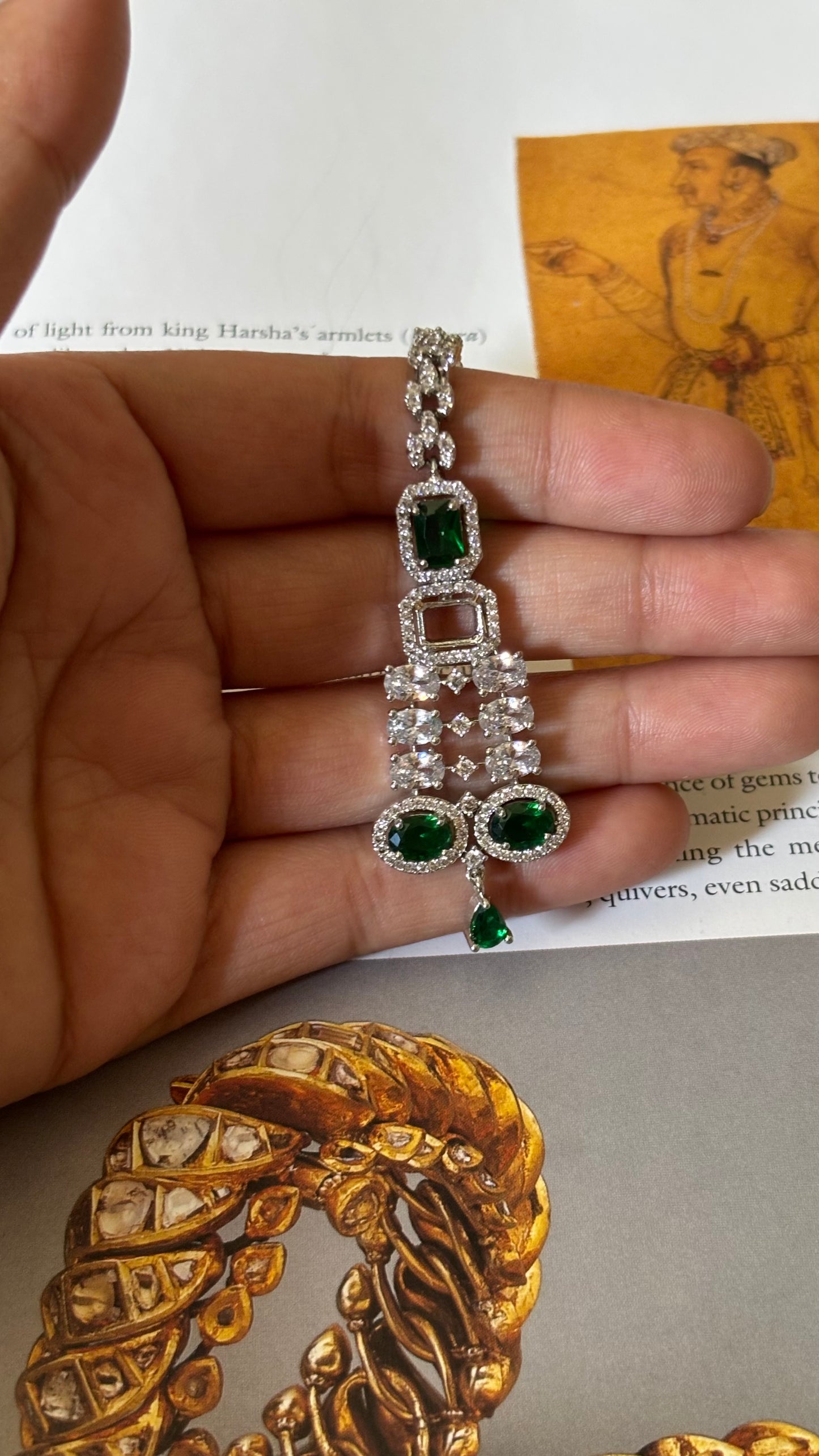 Emerald doublet cz diamond  maangtika
