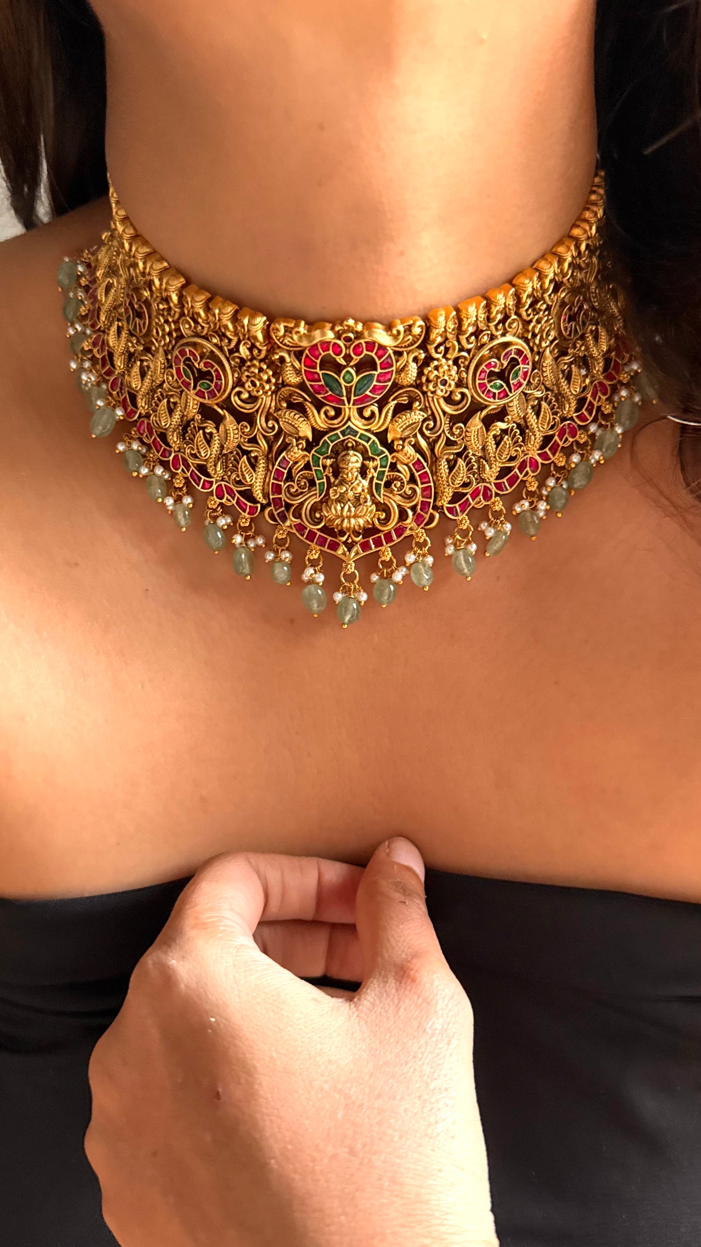 Goddess Laxmi temple choker with kemp detailing