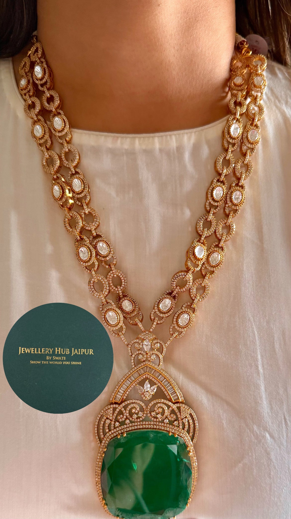 Emerald moissanite designer long necklace