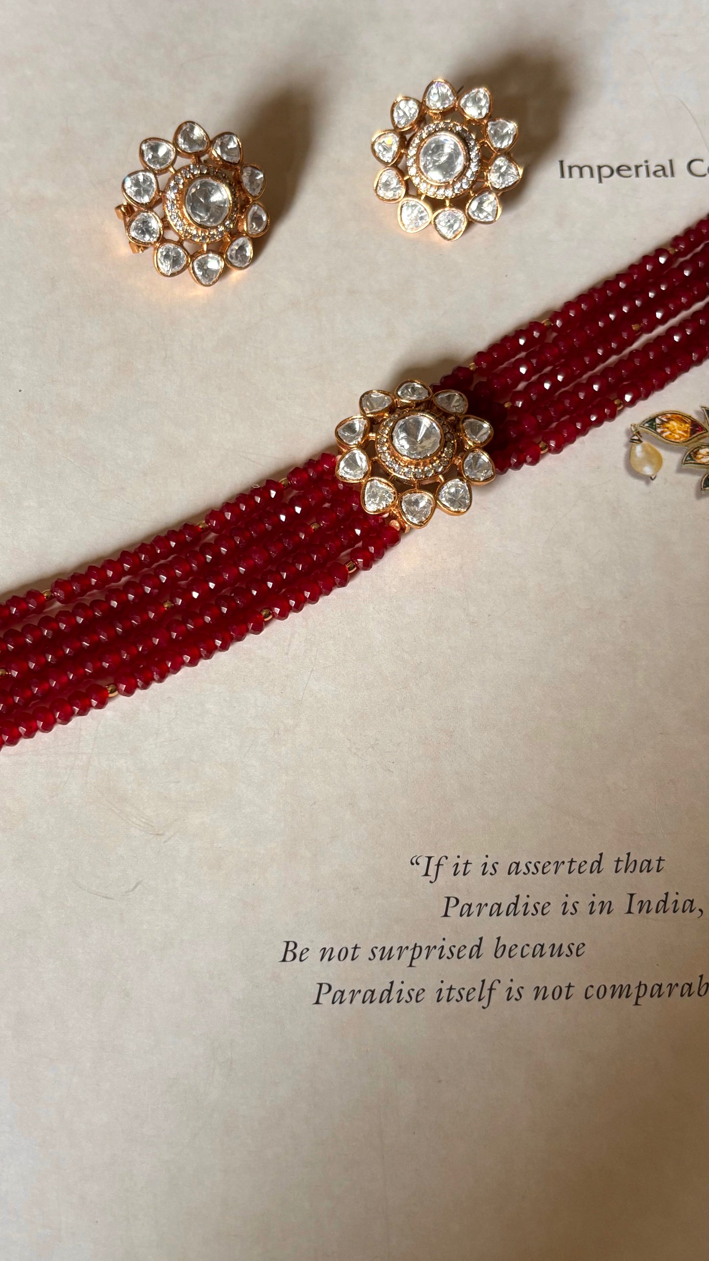 Real Moissanite floral polki rani pink ruby pearl detailing choker necklace