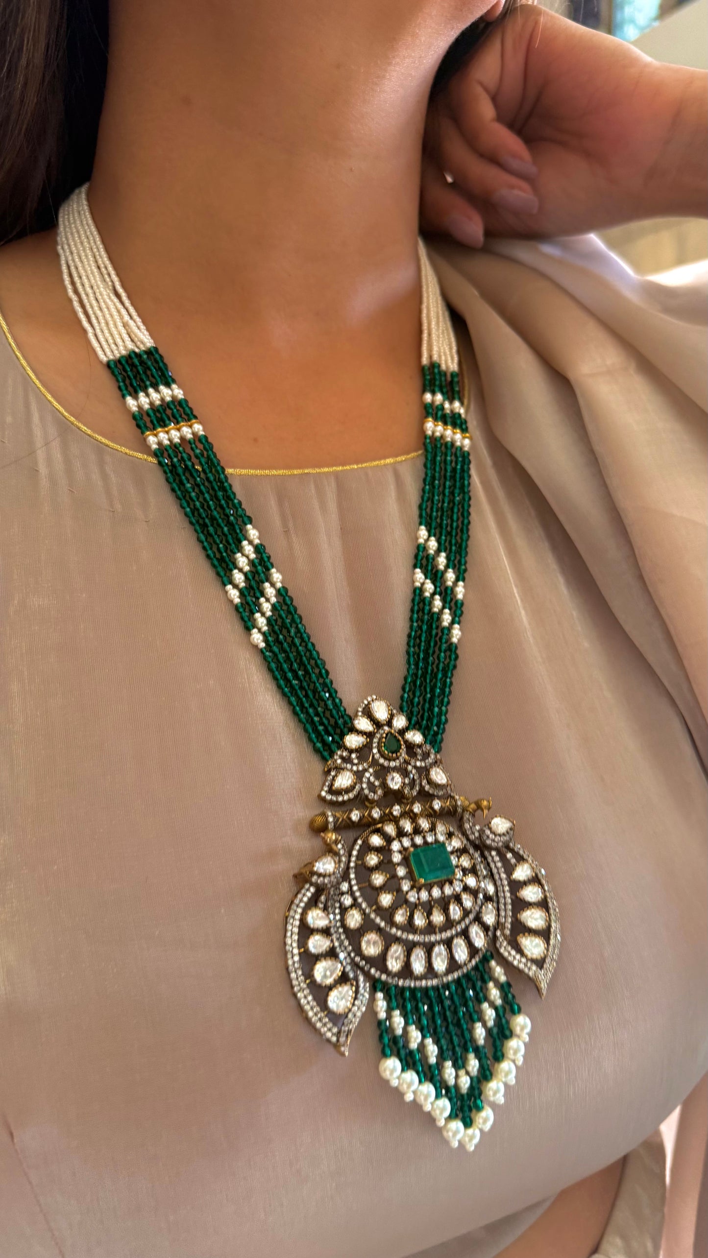 Parvati Emerald heritage moissanite rani haar
