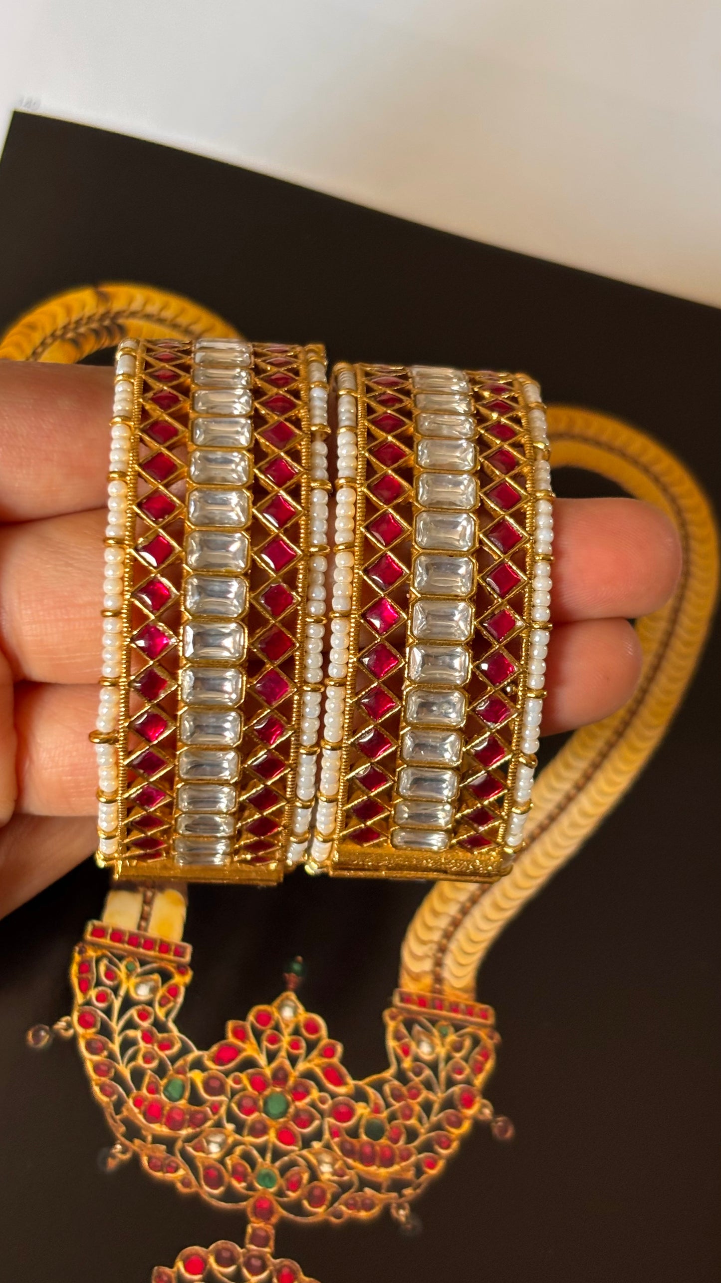 Ruby paachi jadau pearl detailing bangles