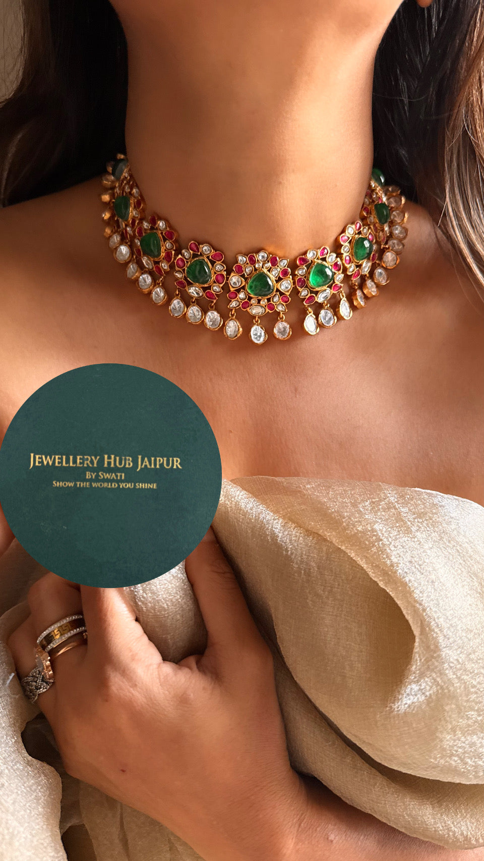 Amrapali emerald & ruby polki necklace