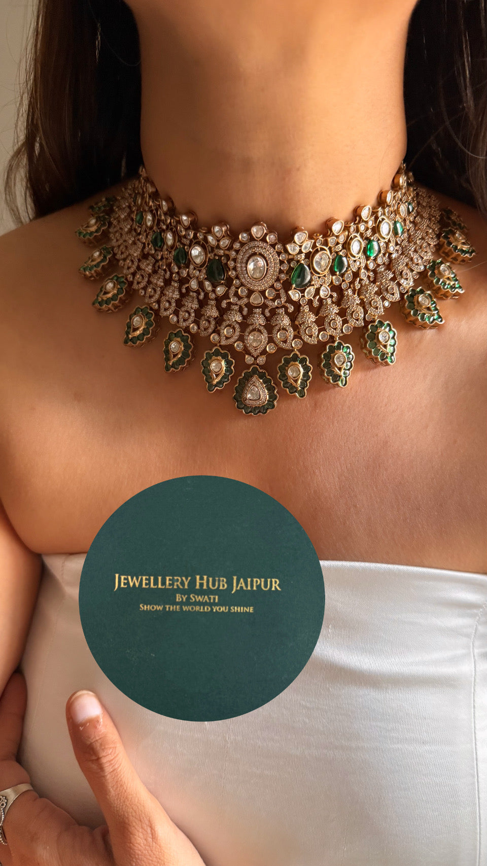 Emerald moissanite Victorian polki choker