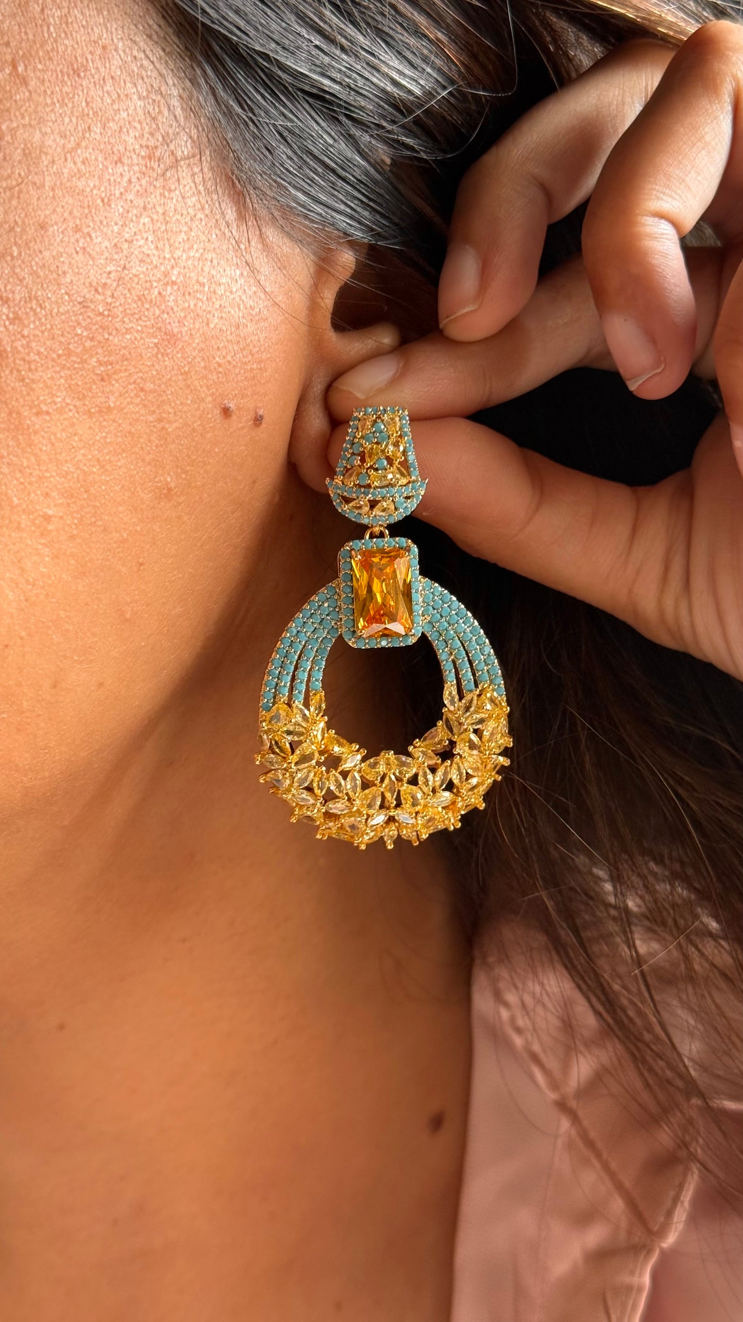 Aqua topaz Statement Earrings