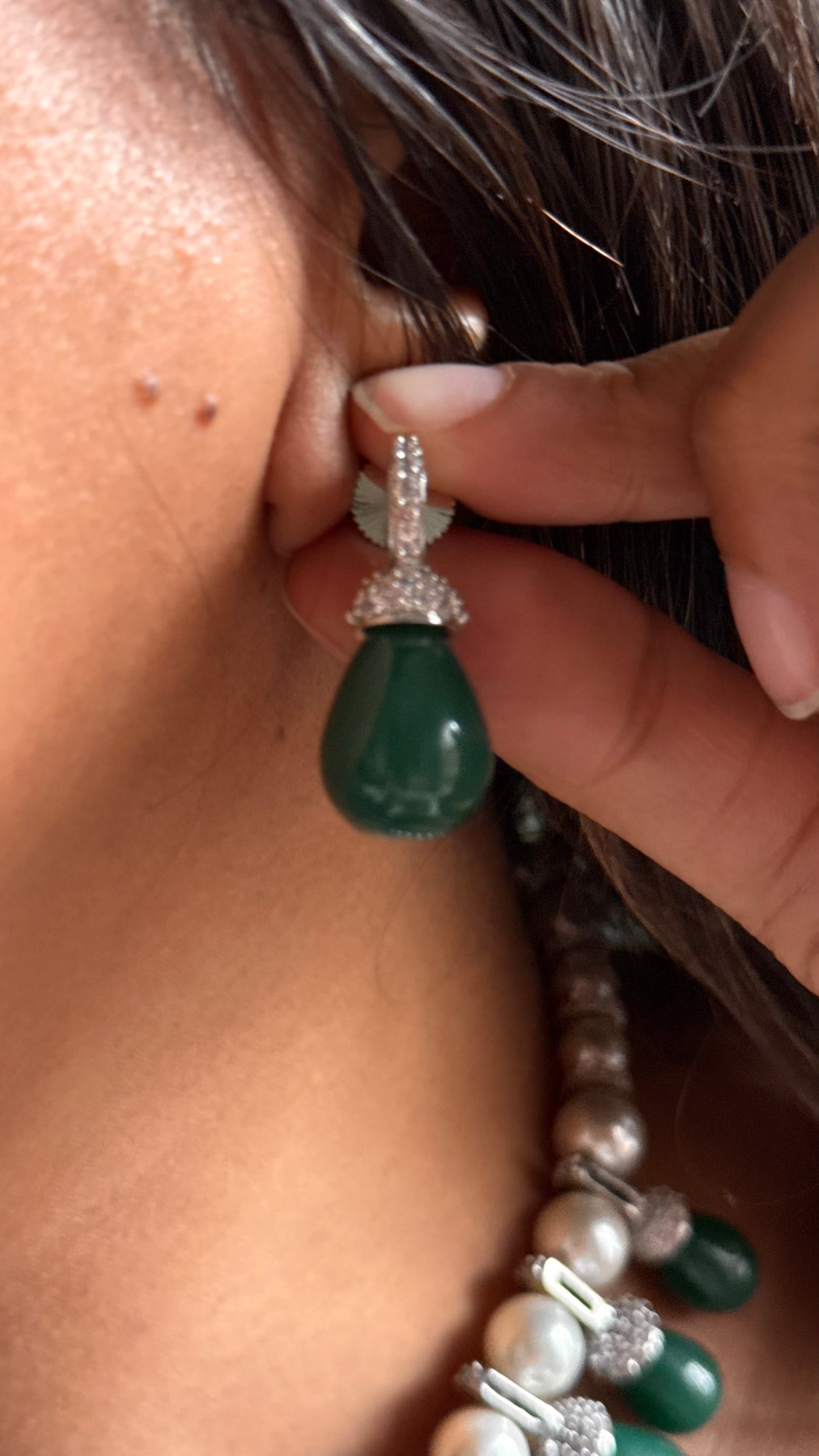 Emerald drops with pearl detailing set