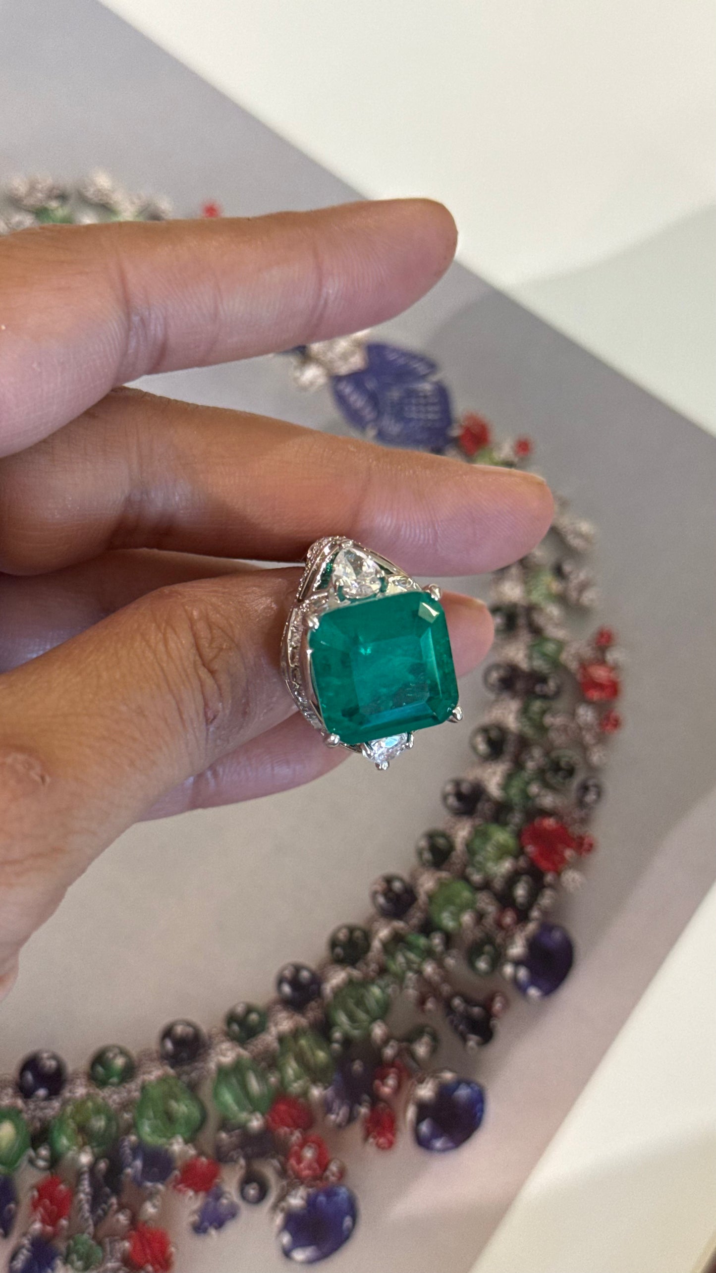 Emerald Enamel Diamond Ring