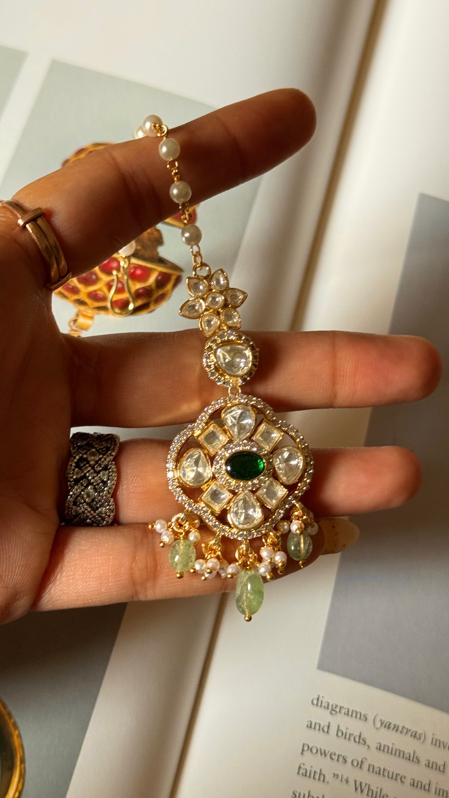 Real moissanite emerald with strawberry drops mangtika