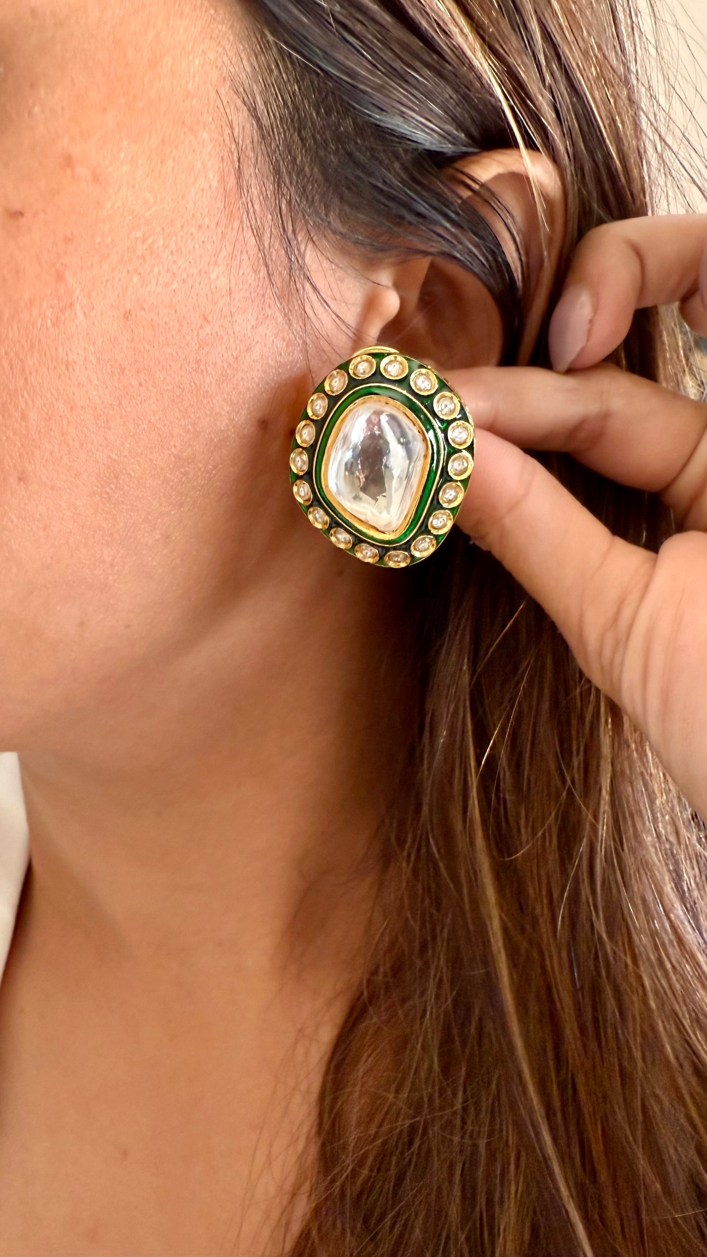 Meenakari emerald polki studs