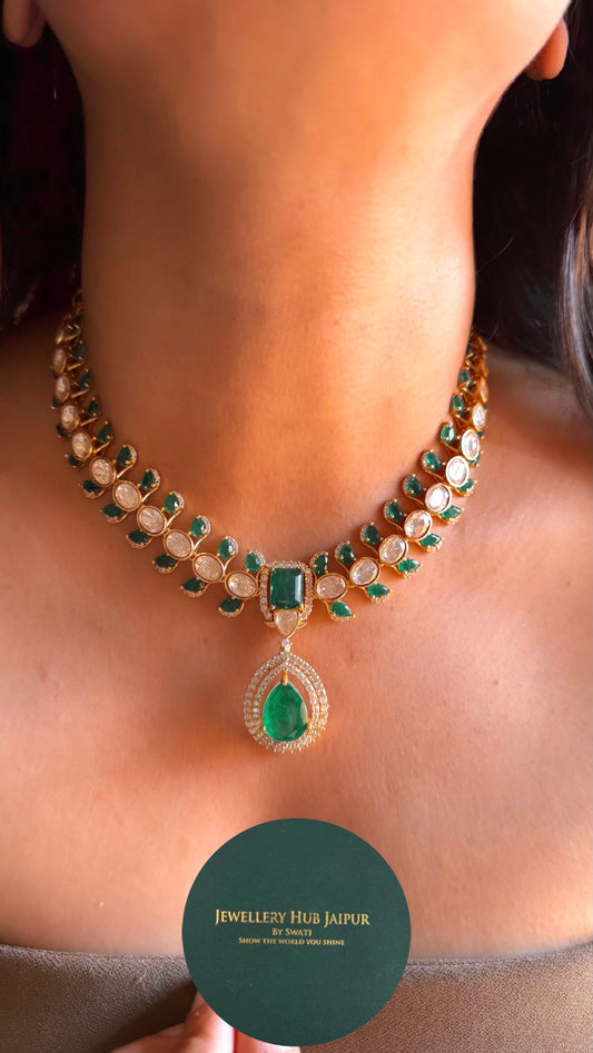 Emerald doublets moissanite collar Necklace